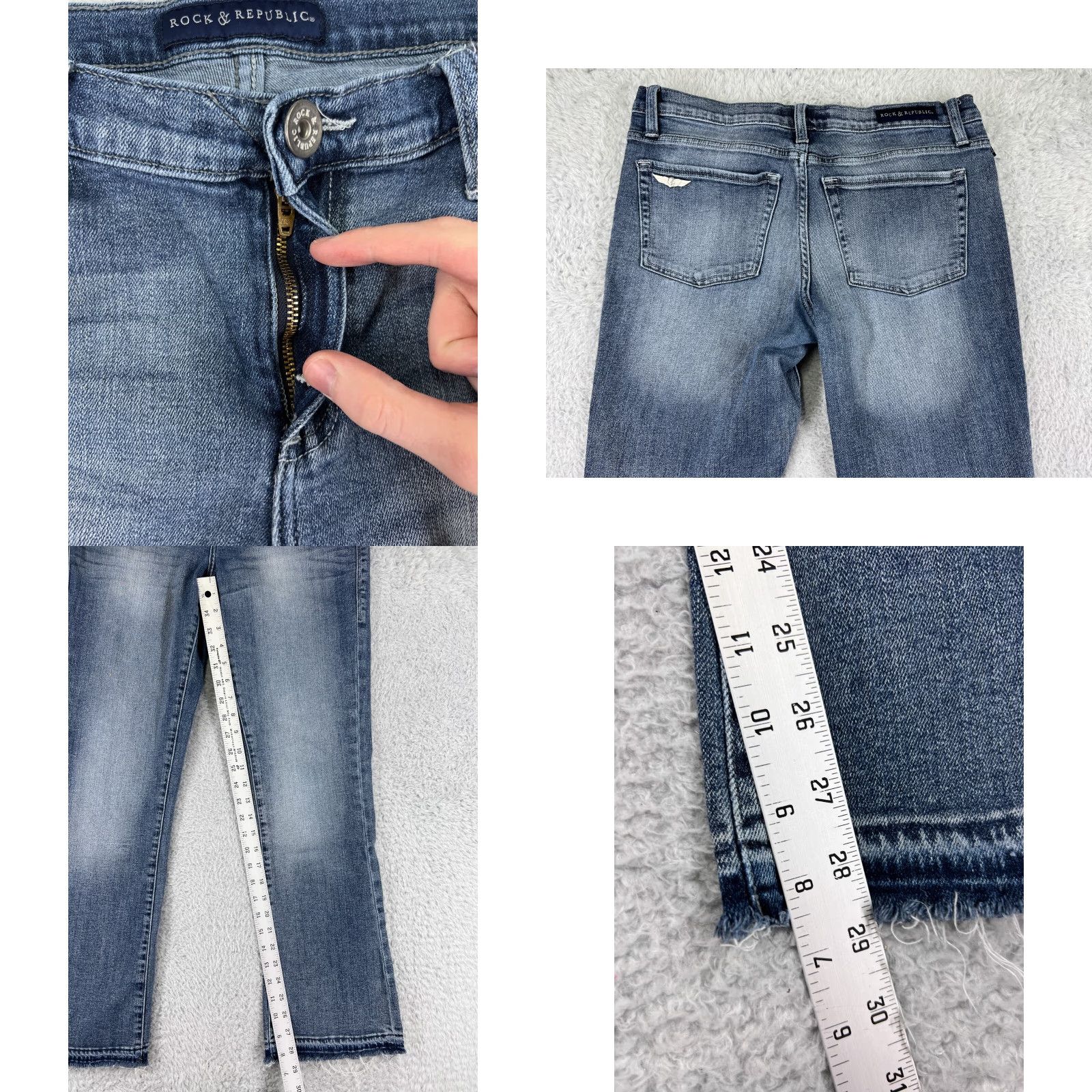 Vintage Rock & Republic Pants Womens 12 Blue Denim Bootcut Raw Hem Med Wash Western Size 34" / US 12 / IT 48 - 8 Thumbnail