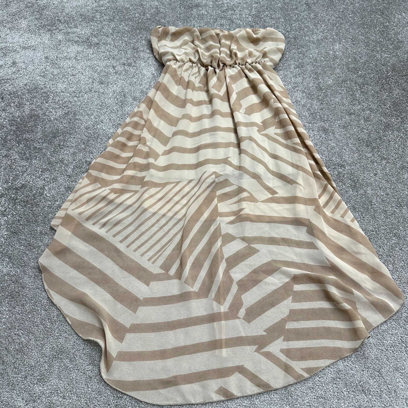 Vintage Poetry Dress Hi-Low Strapless Womens Large Brown Geometric Casual Summer Beach Size L / US 10 / IT 46 - 2 Thumbnail