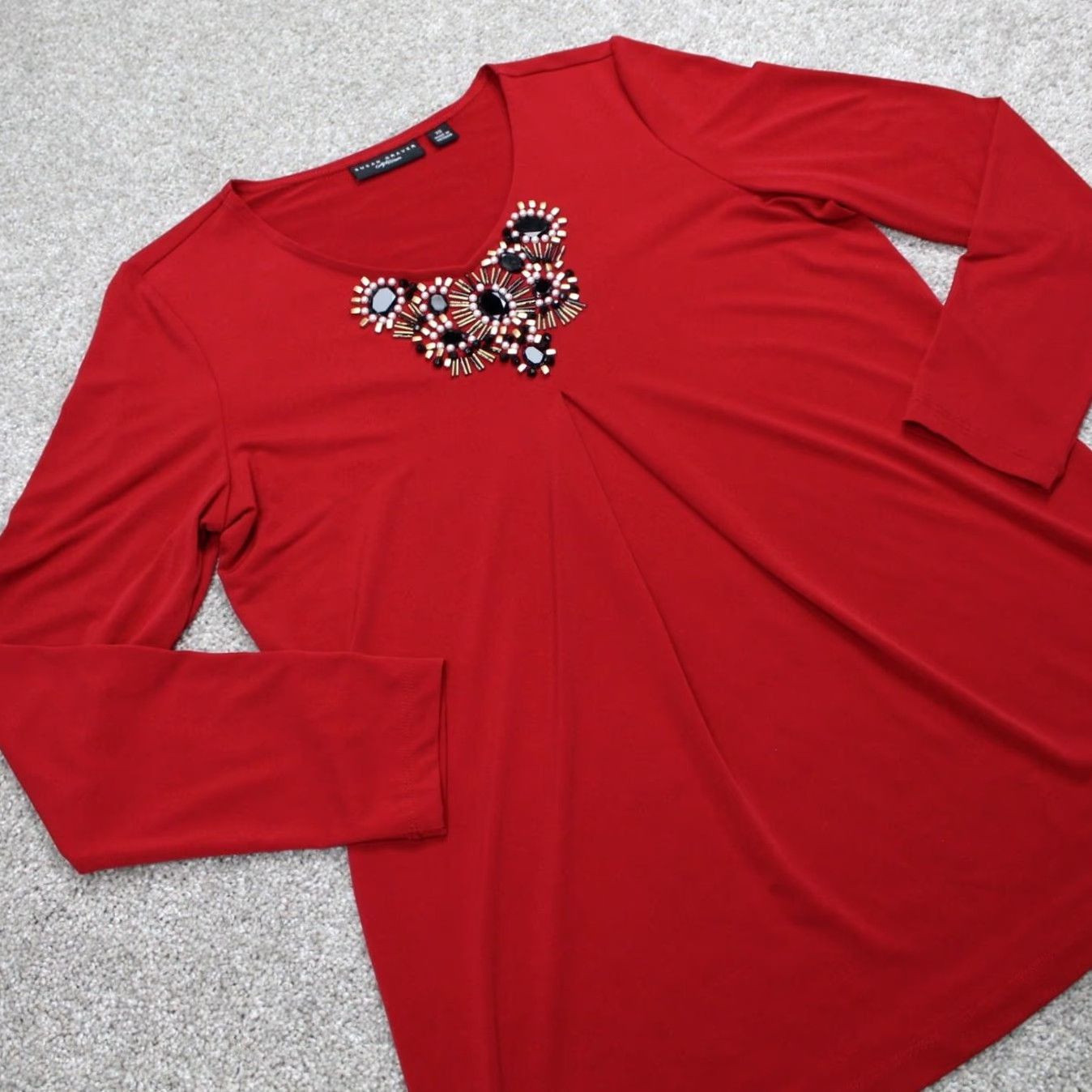 Vintage Susan Graver Artisan Shirt Womens XS Red Embellished Polyester L/S Shirt Size XS / US 0-2 / IT 36-38 - 5 Thumbnail