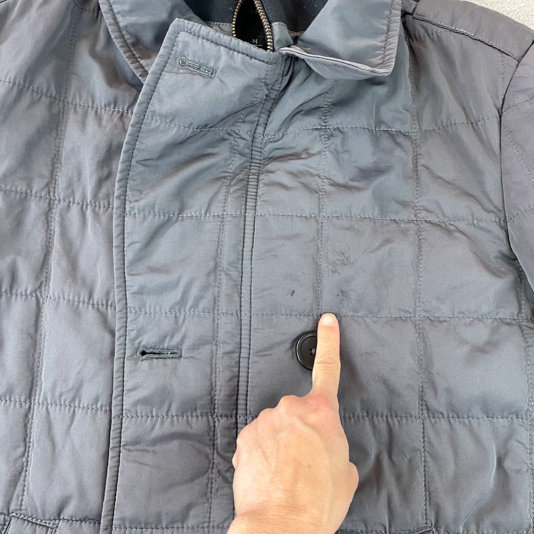 Banana Republic Banana Republic Jacket Mens Medium Charcoal Gray Full Zip Mock Neck Quilted LS Regular Fit Wind-Resistant Pockets Size US M / EU 48-50 / 2 - 6 Thumbnail