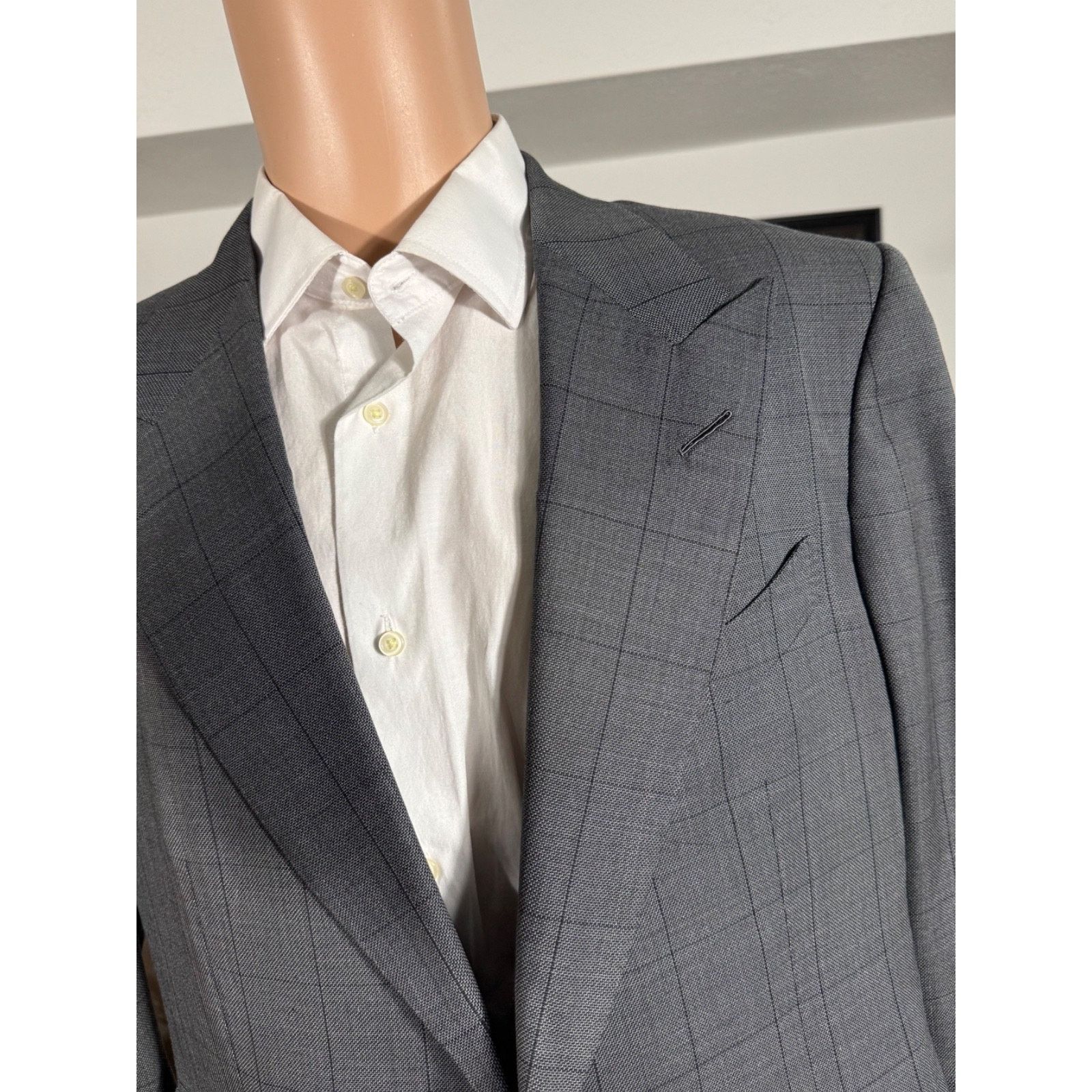 Tom Ford Tom Ford Gray Windsor Wool Silk Windowpane Peak Blazer 42R Size 42R - 4 Thumbnail