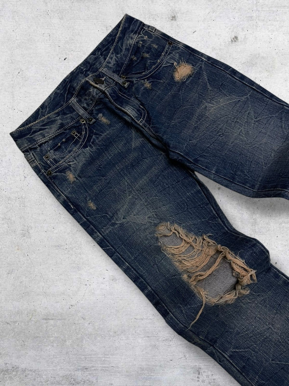 Japanese Brand VINTAGE NYLAUS JAPAN DESIGNER 90S FLARED MUDWASH GOLD DENIM Size US 26 / EU 42 - 7 Thumbnail