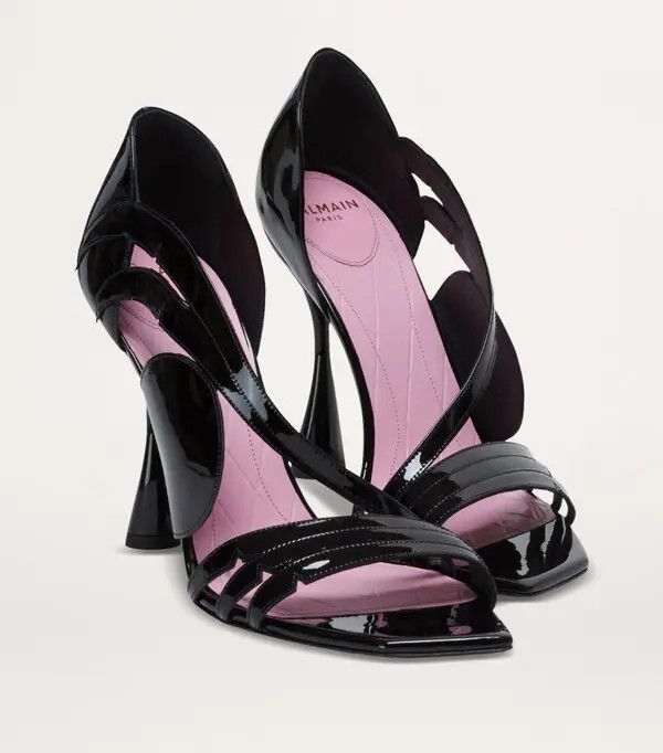 Balmain o1s1wg110126 Eden 95mm Cut-Out Patent Sandals in Black Size US 5 / IT 35 - 2 Thumbnail