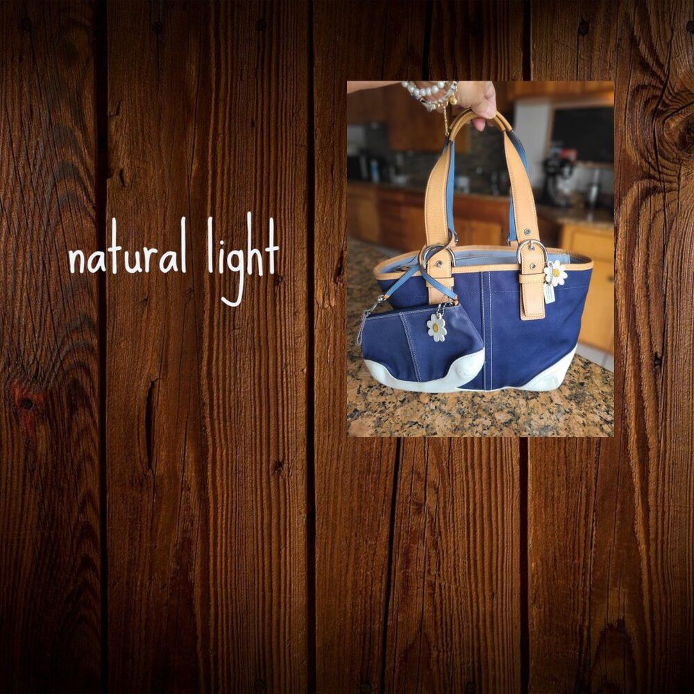 Coach Vintage COACH Soho Twill Tote Navy/marine vachetta leather Size ONE SIZE - 5 Thumbnail