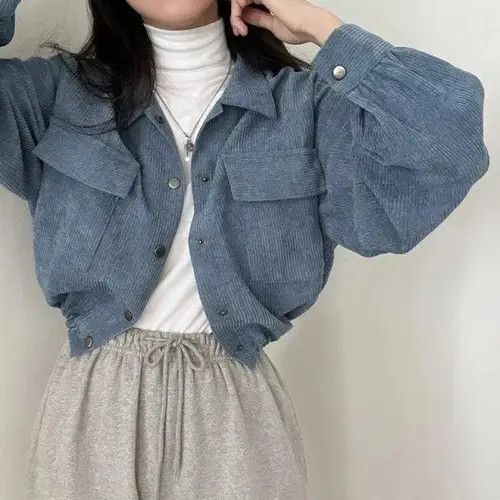 image of Vintage Corduroy Cropped Jacket in Blue, Women's