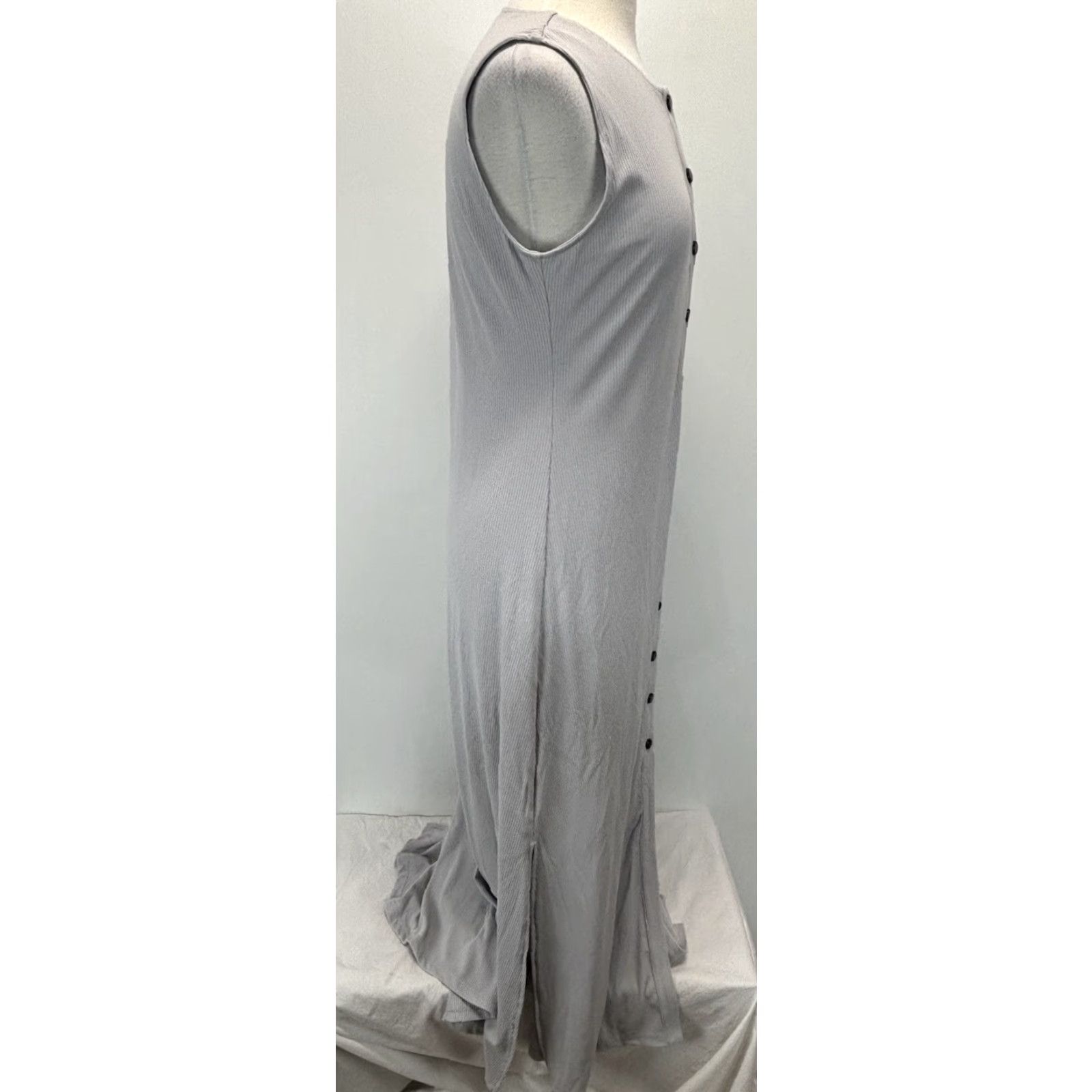 Anthropologie Anthropologie x Callahan Knitwear Maxi Dress Sz Large Grey Button Front Stretch Cotton Blend Sleeveless Round Neck Women Size L / US 10 / IT 46 - 4 Thumbnail