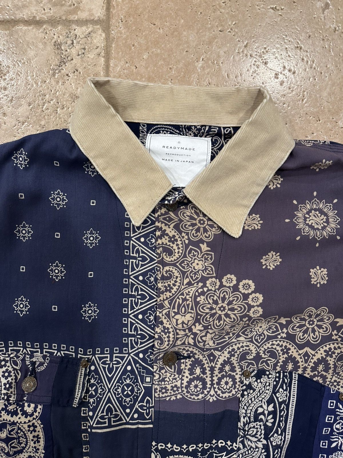 READYMADE Readymade Blue Bandana Paisley Burn Button Up Shirt Jacket Size US XL / EU 56 / 4 - 7 Thumbnail