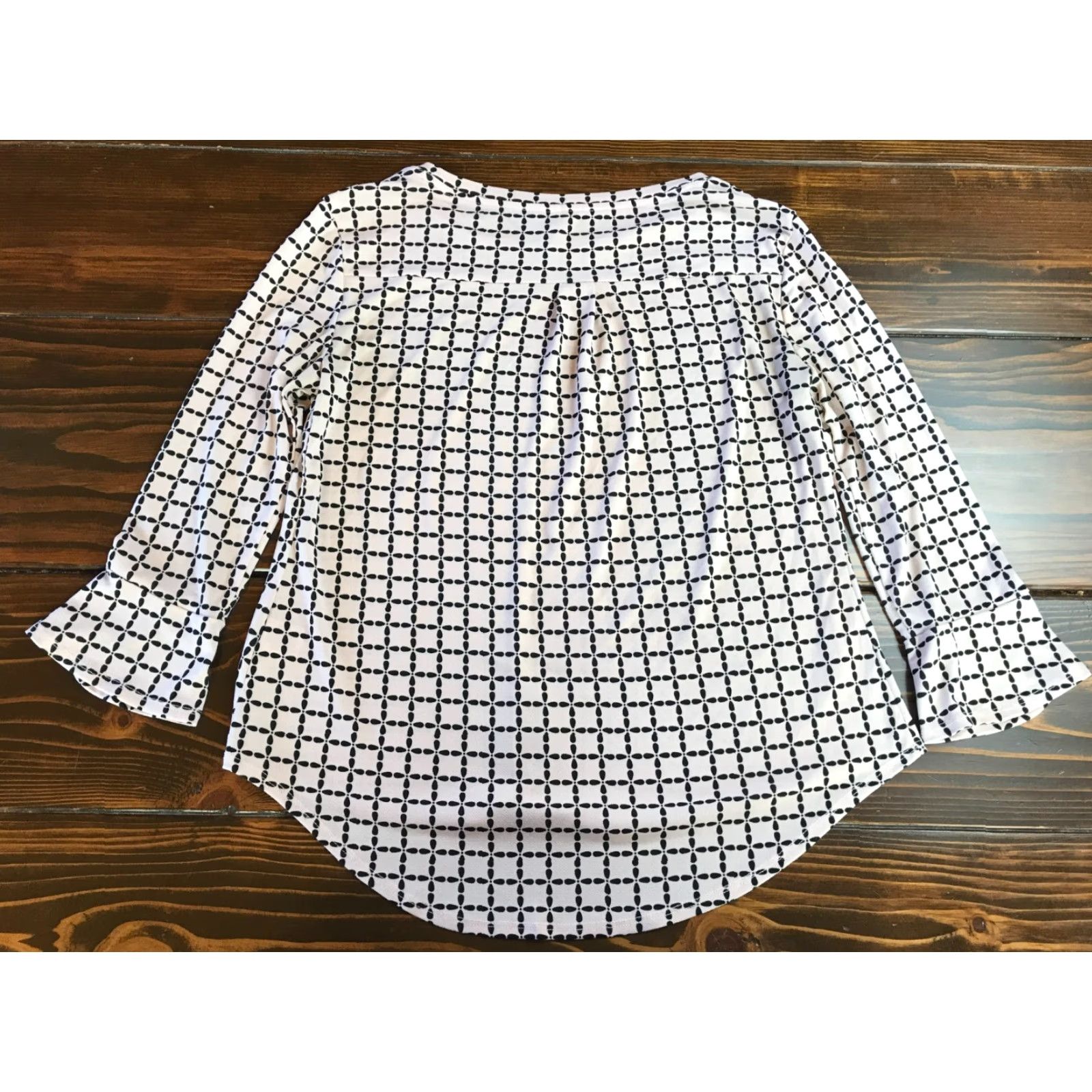 Elie Tahari ELIE Shirt Womens Small Pink Black 3/4 Sleeve Square Print Casual Modern Shirt Womens Size S / US 4 / IT 40 - 2 Thumbnail