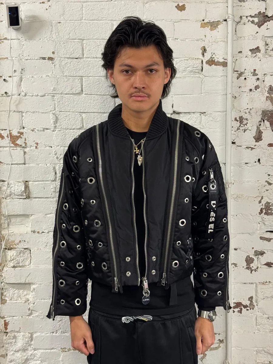 Diesel 2010s Diesel Black Nylon Eyelet Studded Bomber Jacket Size US S / EU 44-46 / 1 - 2 Thumbnail
