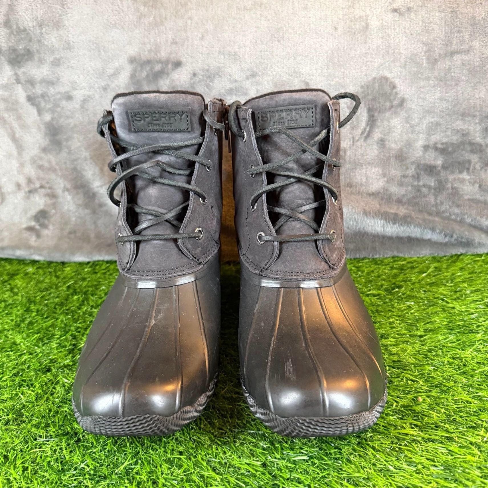 Sperry Sperry Saltwater Black Grey Leather Rubber Duck Boots STS88108 Womens Size 10 Size US 11 / IT 41 - 3 Thumbnail