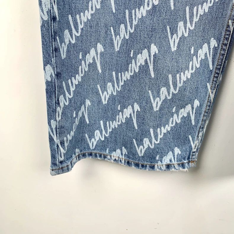 Balenciaga Balenciaga size M Light blue logo full-print cotton slacks Size US 26 / EU 42 - 5 Thumbnail