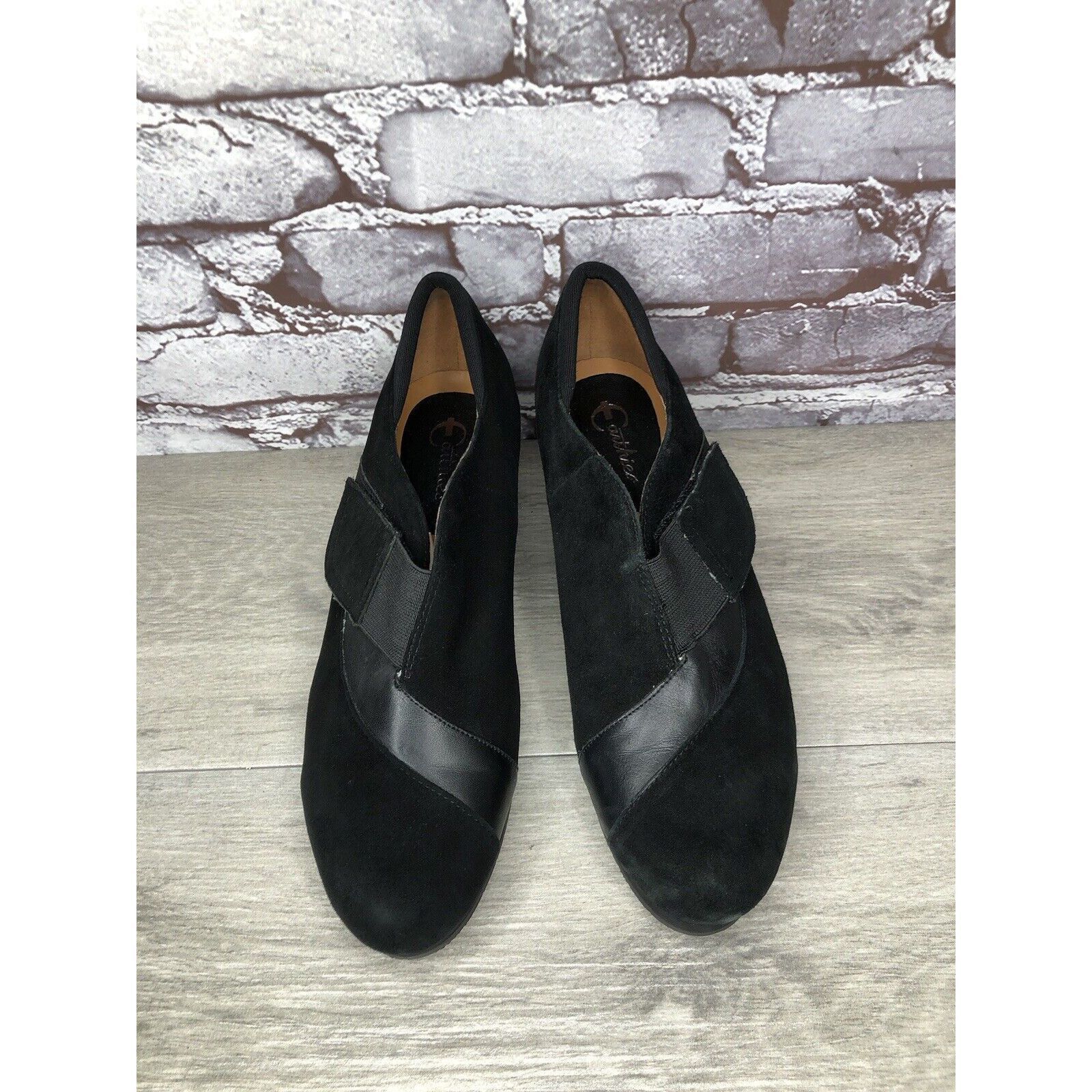 Other Earthies Bondy Black Suede Leather Strap Wedge Booties Women Size US 9 / IT 39 - 2 Thumbnail