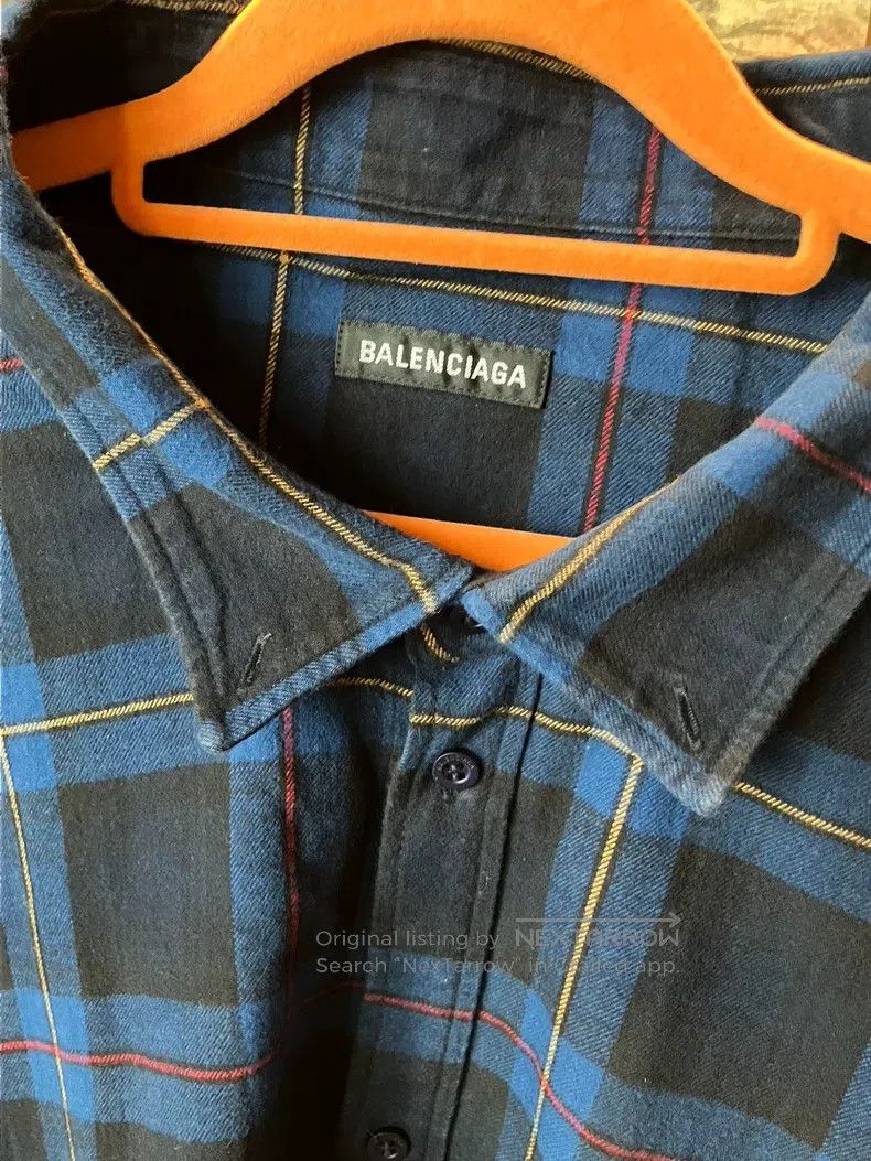 Balenciaga Balenciaga Blue plaid pocket logo embroidered long-sleeve Size US S / EU 44-46 / 1 - 4 Thumbnail