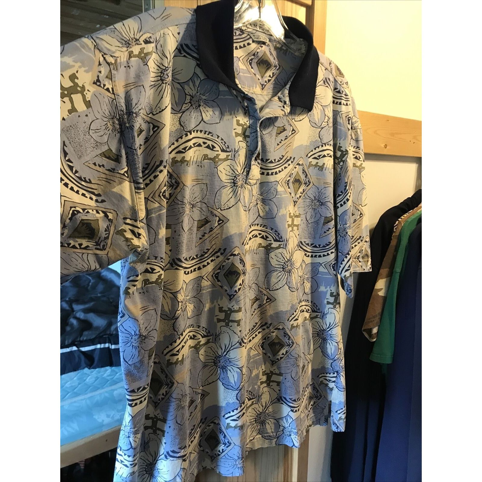 Other A.M. Player Vintage Mens L Blue Floral SS Cotton Polo Shirt Size US L / EU 52-54 / 3 - 4 Thumbnail