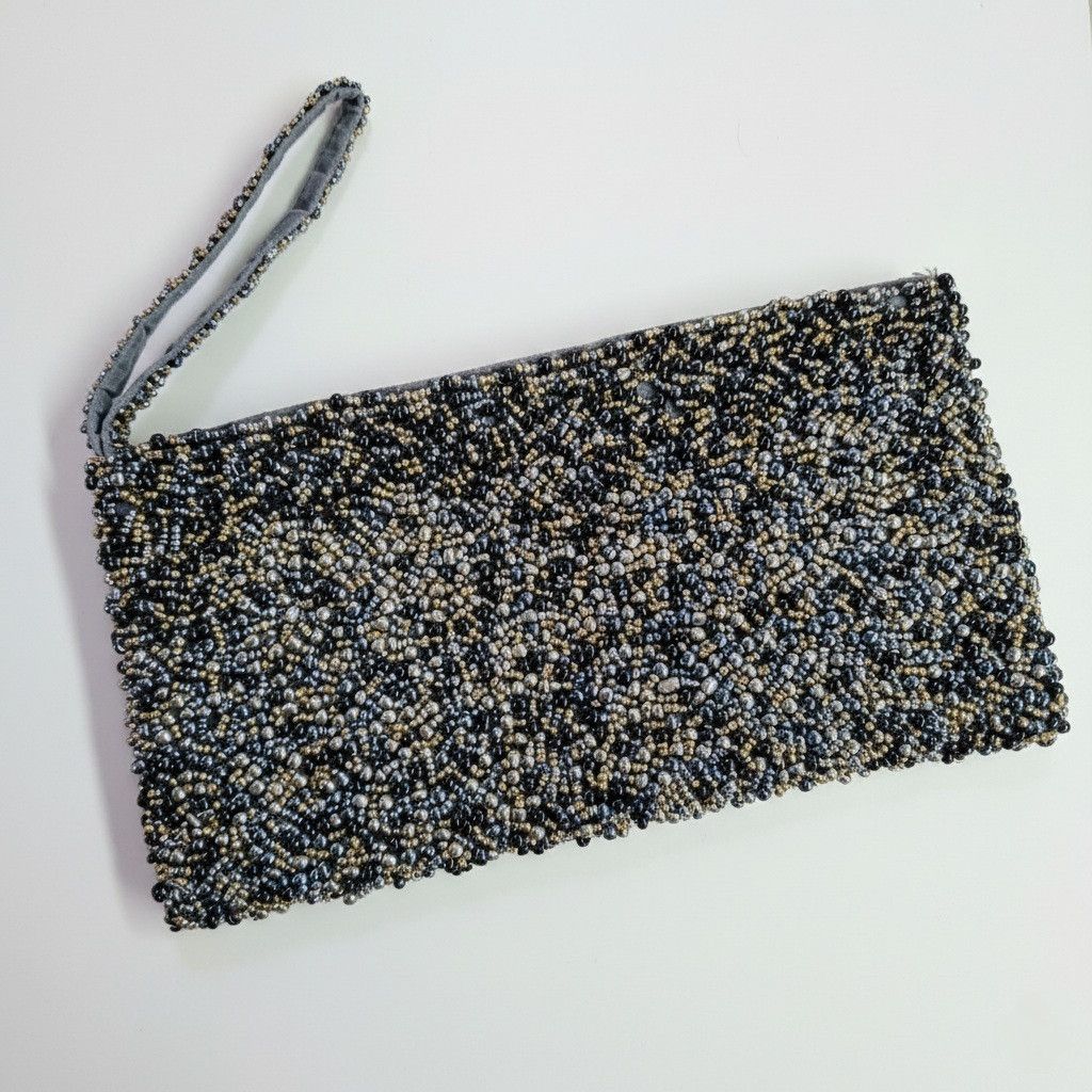 Other Wristlet 8.5x4.5" Clutch Handmade Beaded Black Silver Gold Size ONE SIZE - 4 Thumbnail