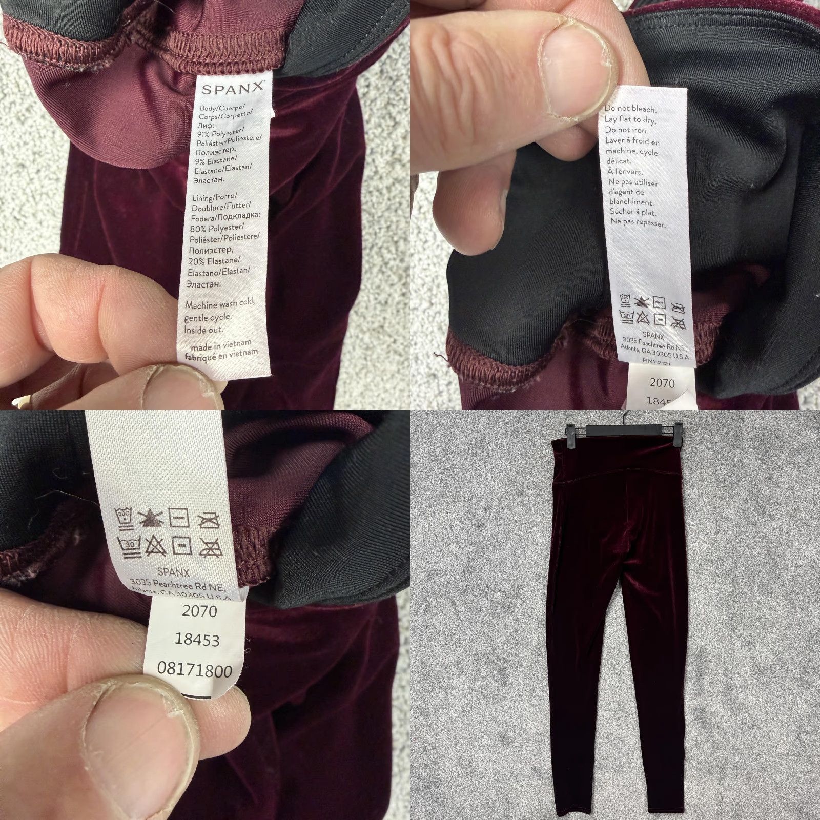 Spanx Spanx Leggings M Burgundy Velvet Shaping Ankle High-Rise Solid Womens Size 32" / US 10 / IT 46 - 8 Thumbnail