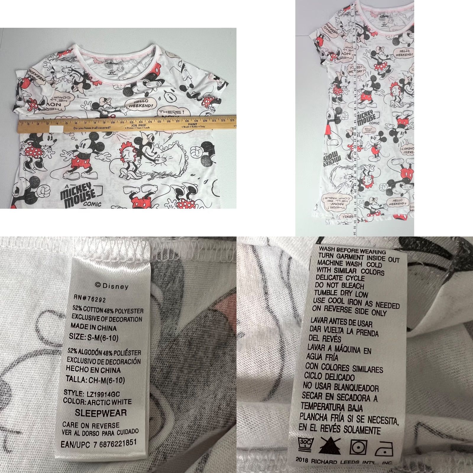 Disney Disney Sleep Shirt Womens S-M Mickey Minnie Mouse Hello Weekend Sleepwear Gray Cotton Polyester Knit Crew Neck Short Sleeve Pullover Lounge Shirt Size S / US 4 / IT 40 - 9 Thumbnail