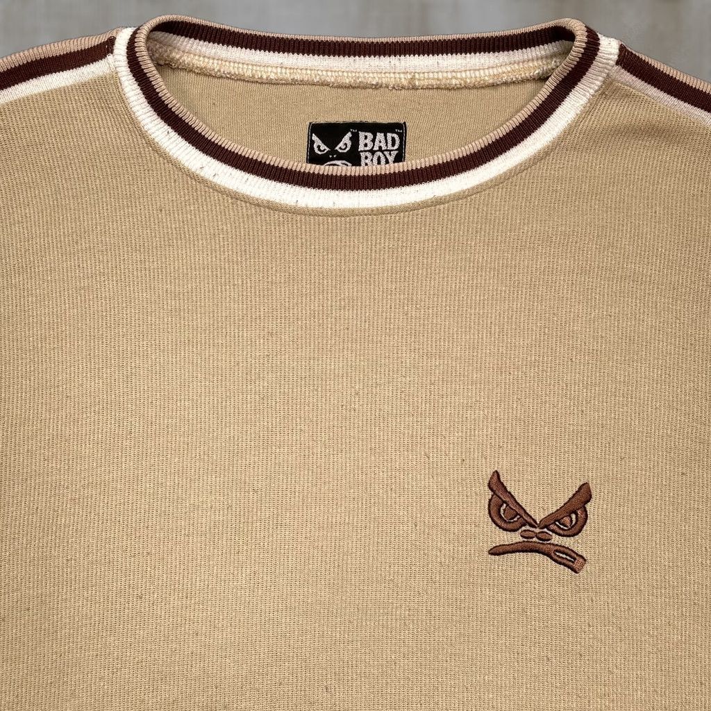 Logo 7 Vintage Bad Boy Shirt Mens XL Beige Ringer Crewneck Logo Knit Tee Made USA 90s Size US XL / EU 56 / 4 - 1 Thumbnail
