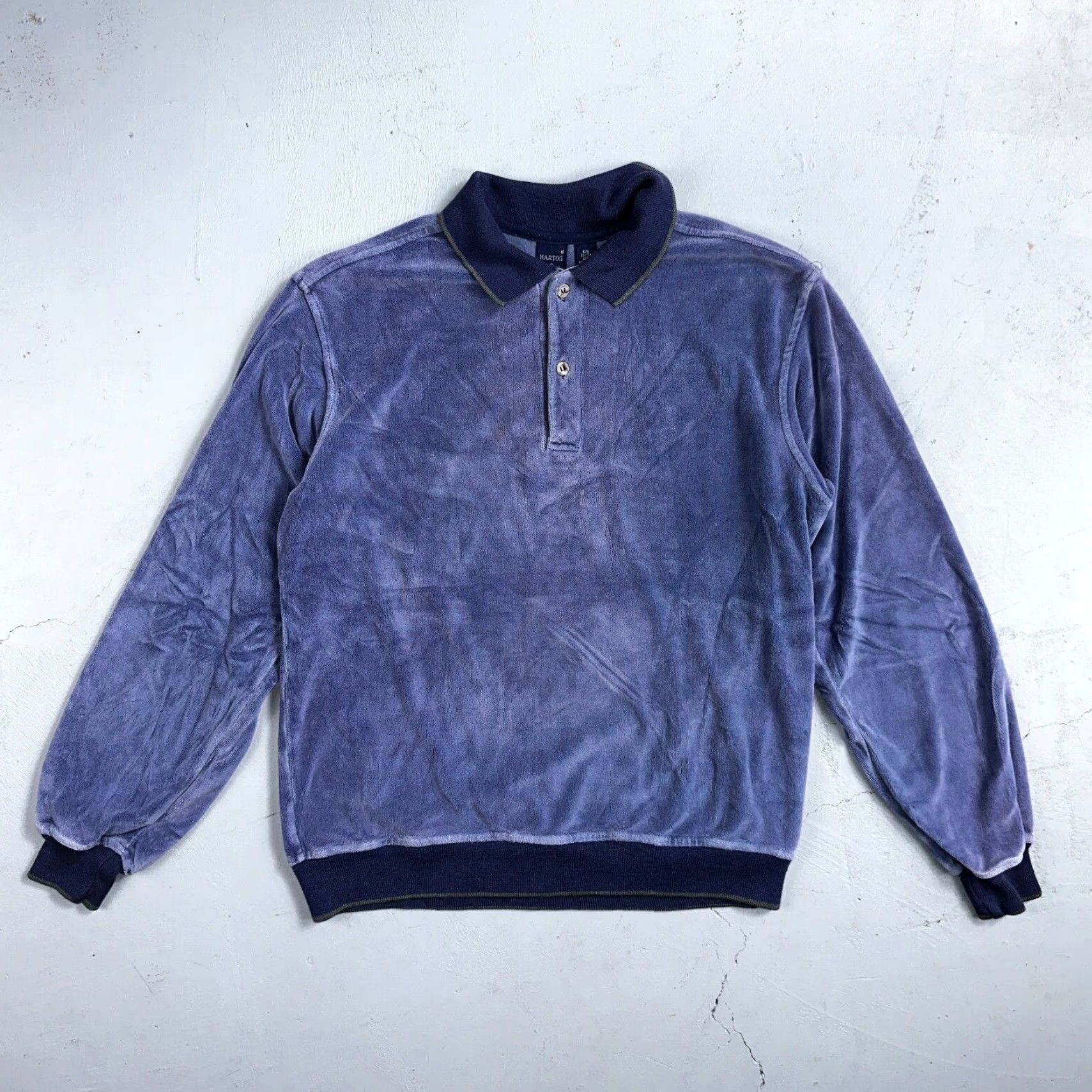 Velour VINTAGE Hartog Marines Velour Polo Shirt Mens L Blue 1970s 70s Rugby Polo Disco Worn Size US L / EU 52-54 / 3 - 2 Thumbnail