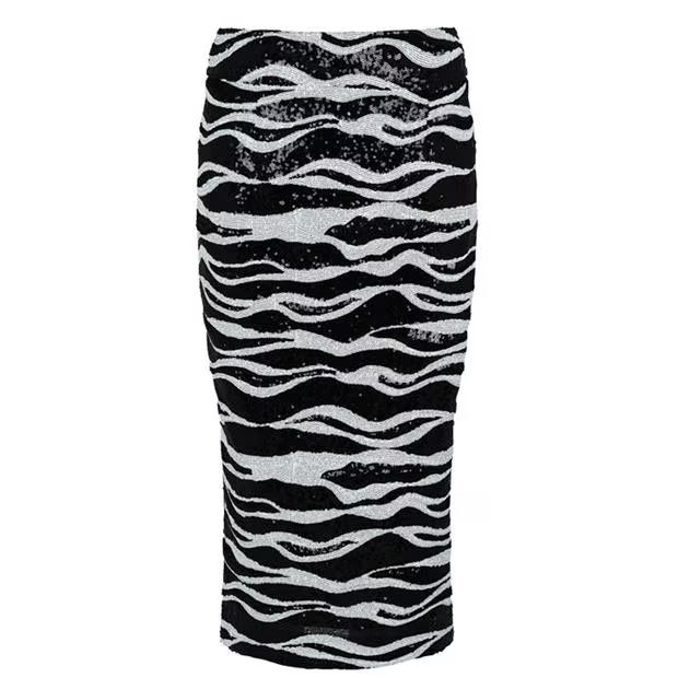 Dolce & Gabbana o1g2r1mq1024 Zebra Sequin Midi Skirts in Bianco & Nero Size 25" / US 0 / IT 36 - 1 Thumbnail
