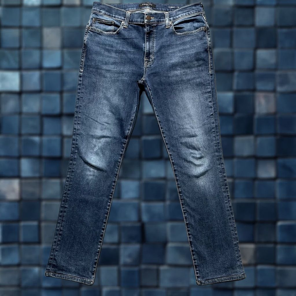 Denime Fidelity Jeans Mens 36 (35x30.5) Blue Torino Medium Wash Denim Stretch Slim Fit - 60 Day Return Size US 36 / EU 52 - 1 Thumbnail