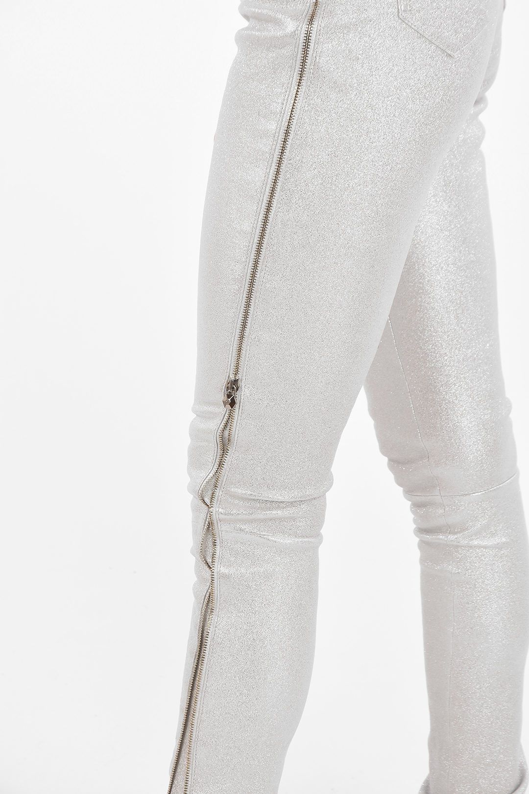 Philipp Plein og1mm0824 Glittery Leather Pants With Side Zip in Silver Size 28" / US 6 / IT 42 - 3 Thumbnail