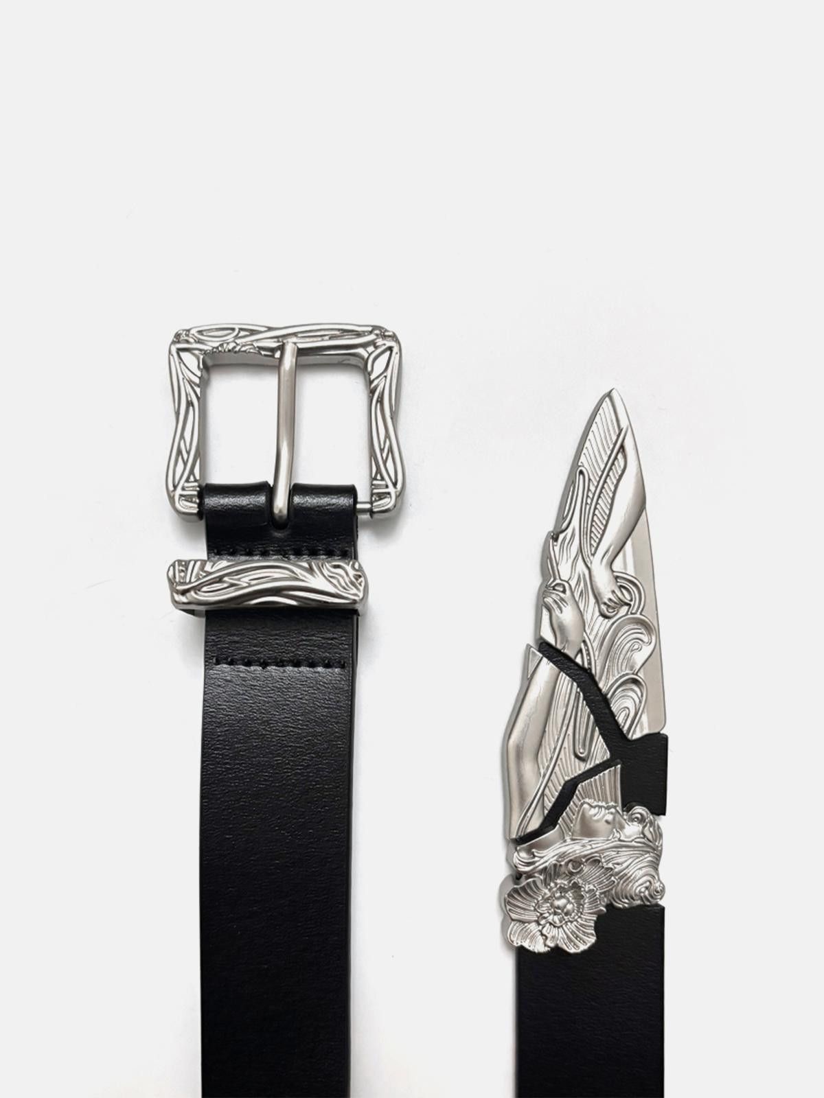 Leather Engraved Buckle Belt Size ONE SIZE - 3 Thumbnail