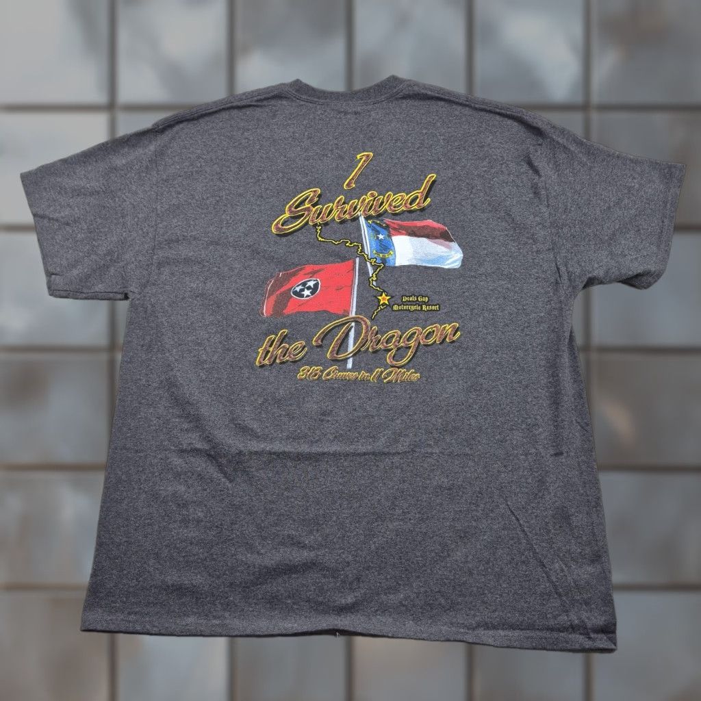 Port & Company Port & Company Shirt Mens 2XL Gray Dragon Motorcycle Biker Tee I Survived Graphic 90s Size US XXL / EU 58 / 5 - 1 Thumbnail
