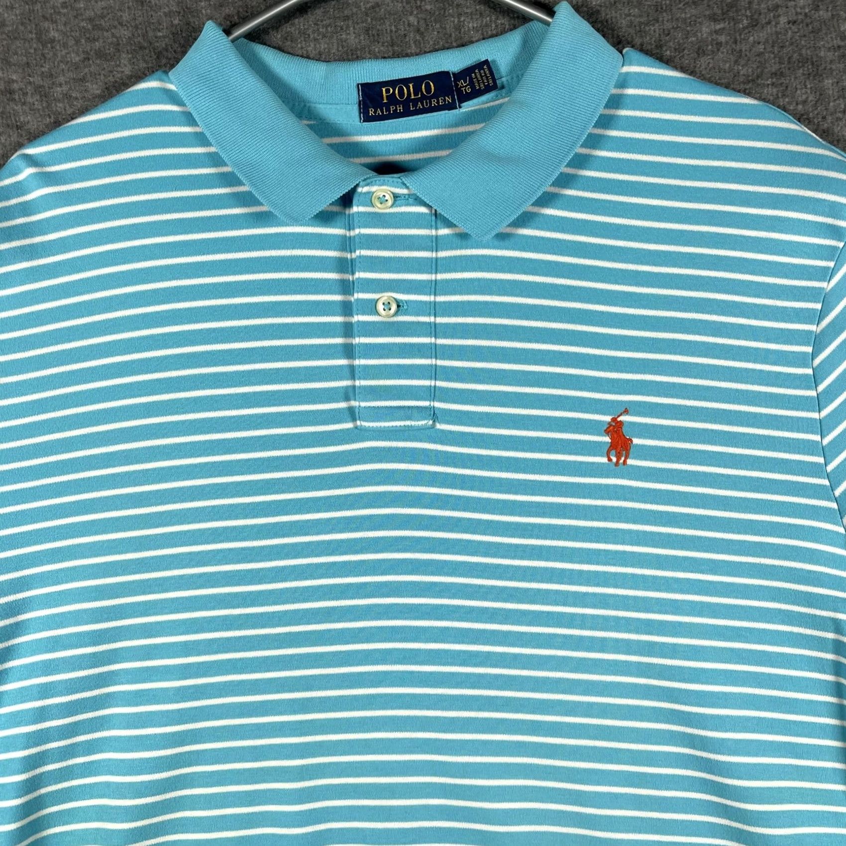 Polo Ralph Lauren Polo Ralph Lauren Polo Shirt Mens XL Aqua Blue White Striped Cotton Short Sleeve Size US XL / EU 56 / 4 - 2 Thumbnail