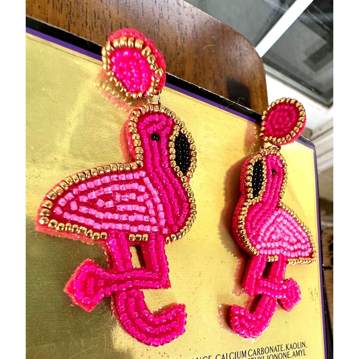 Handmade Flamingo Earrings Beaded Dangle Posts New Pink Statement Jew Size ONE SIZE - 6 Thumbnail