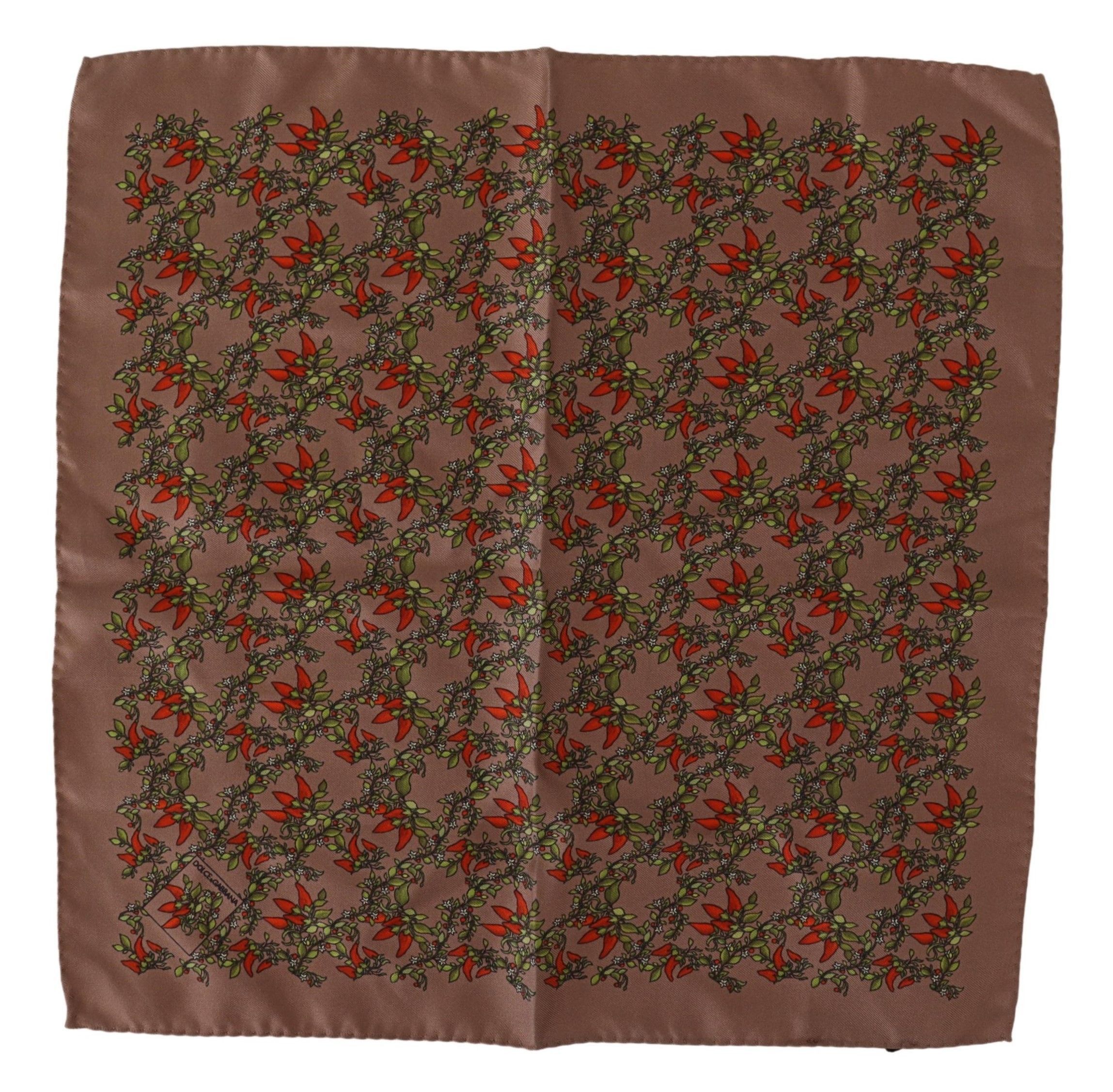 Dolce & Gabbana Elegant Brown Silk Pocket Square with Carrot Men's Print Size ONE SIZE - 1 Thumbnail