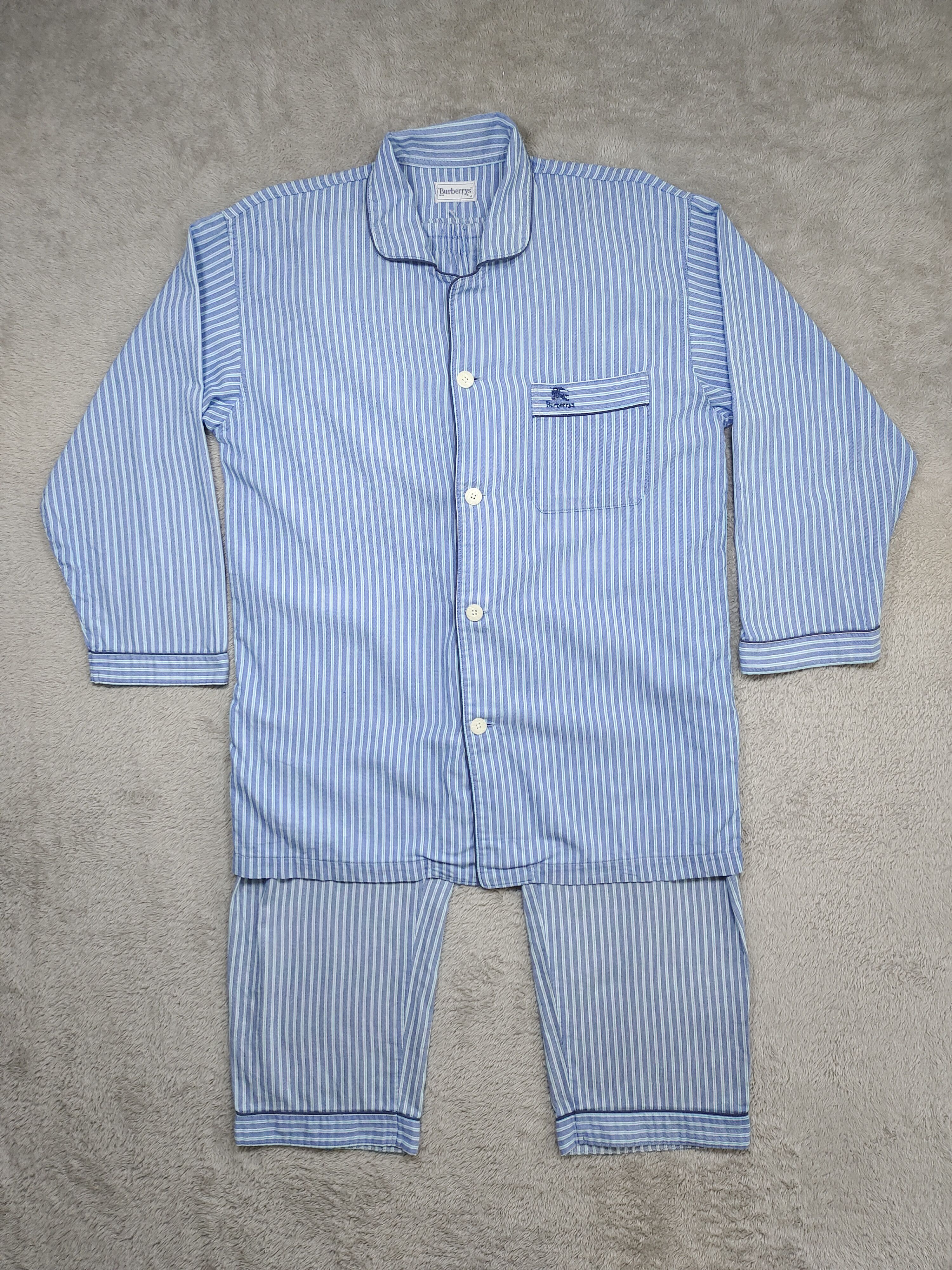 Burberry VINTAGE 90s BURBERRYS ICE BLUE CANDY STRIPE PYJAMAS SET M Size US M / EU 48-50 / 2 - 1 Thumbnail