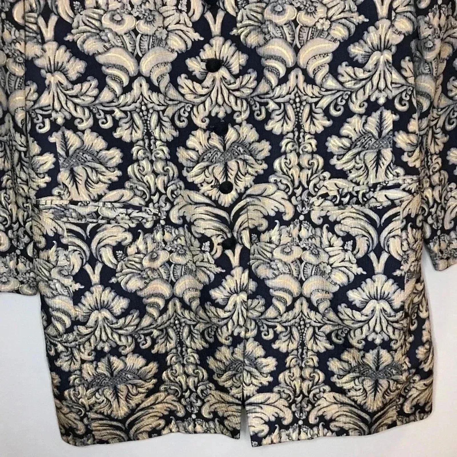 Other Dana Buchman Silk Floral Damask Long Jacket Coat Size S / US 4 / IT 40 - 3 Thumbnail