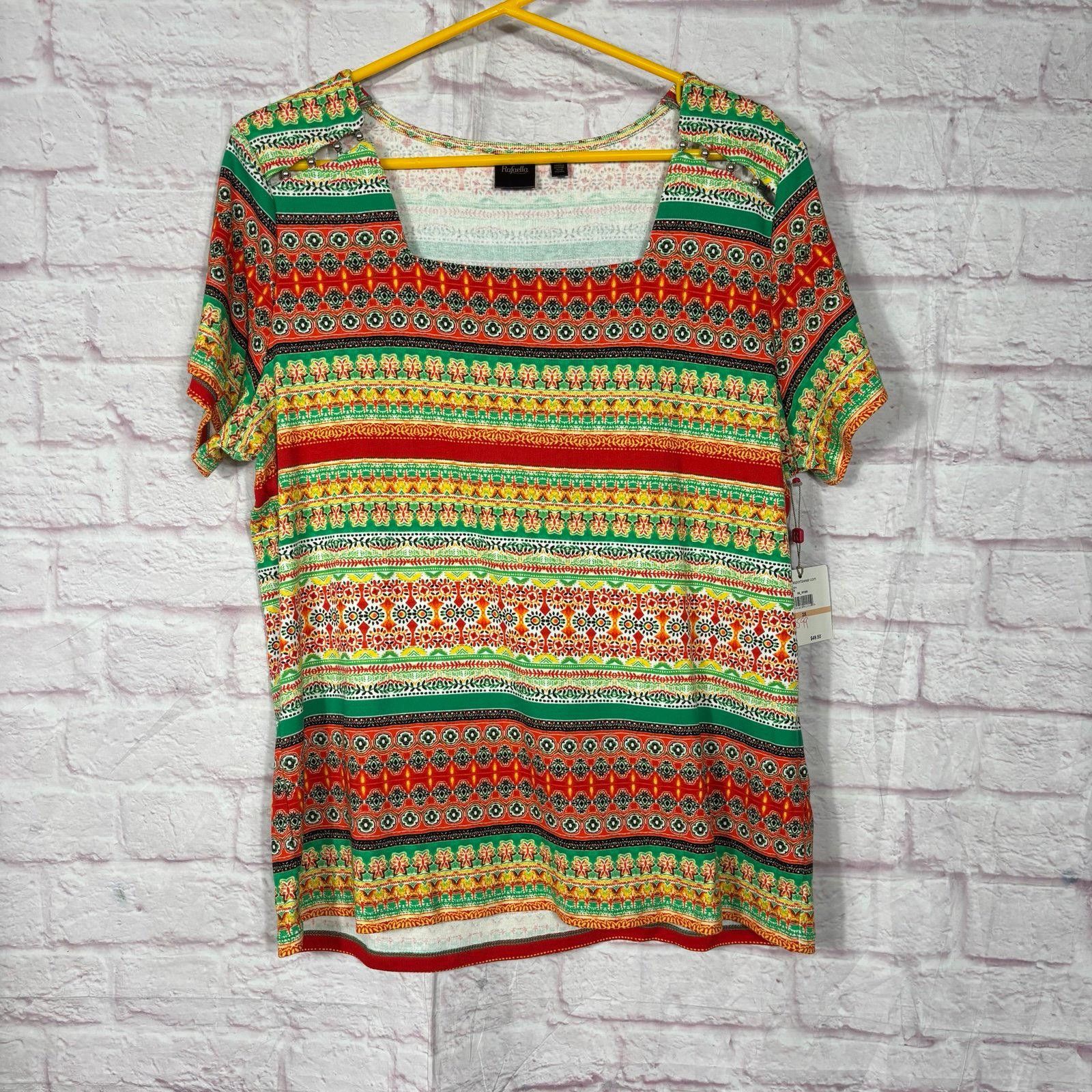 Other Rafaella Women's Multicolor Short Sleeve Shirt Size 2X NWT Size XXL / US 16-18 / IT 52-54 - 1 Thumbnail
