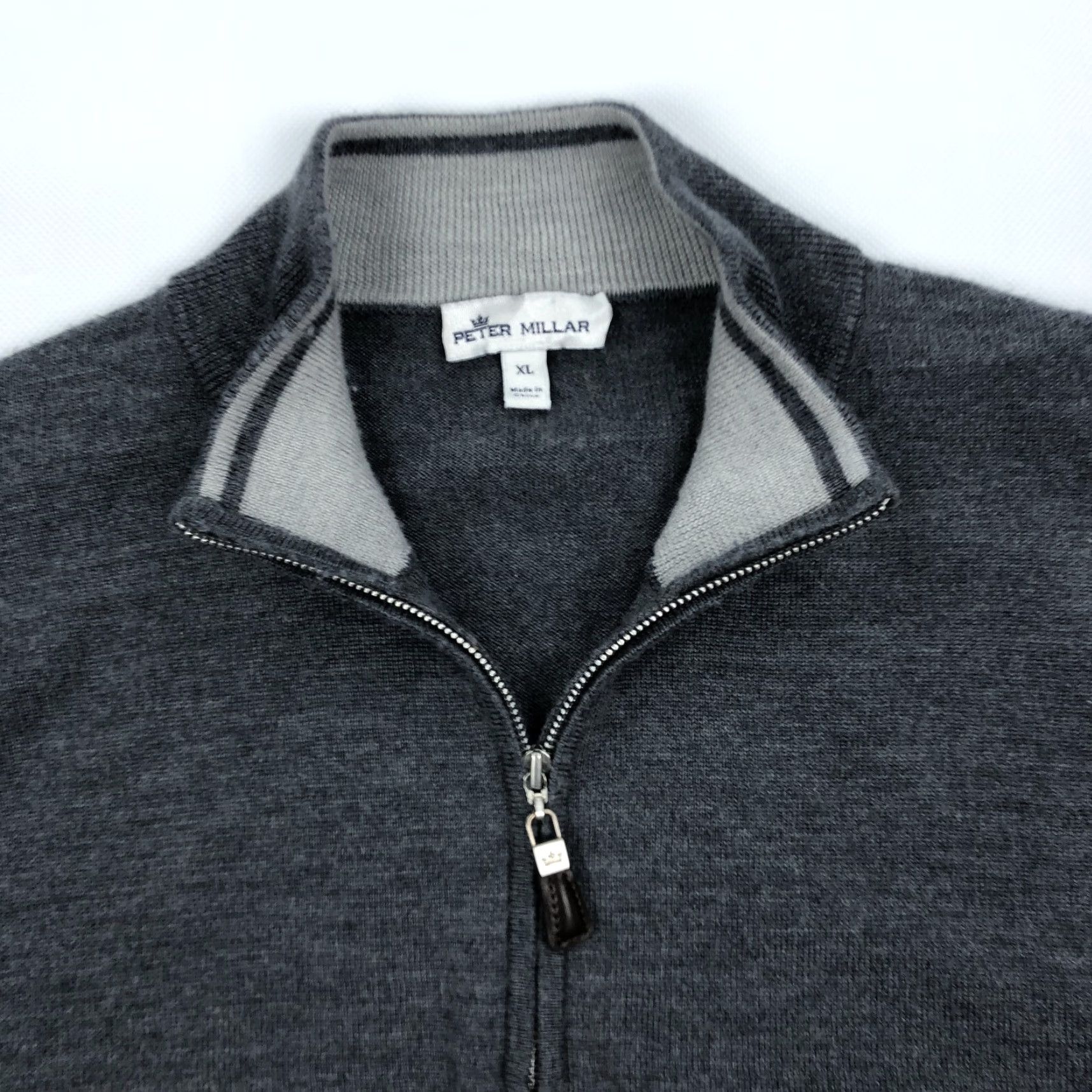 Peter Millar Peter Millar Men's XL Dark Gray Crown Merino Wool Silk 1/4 Zip Mock Neck Sweater Size US XL / EU 56 / 4 - 2 Thumbnail