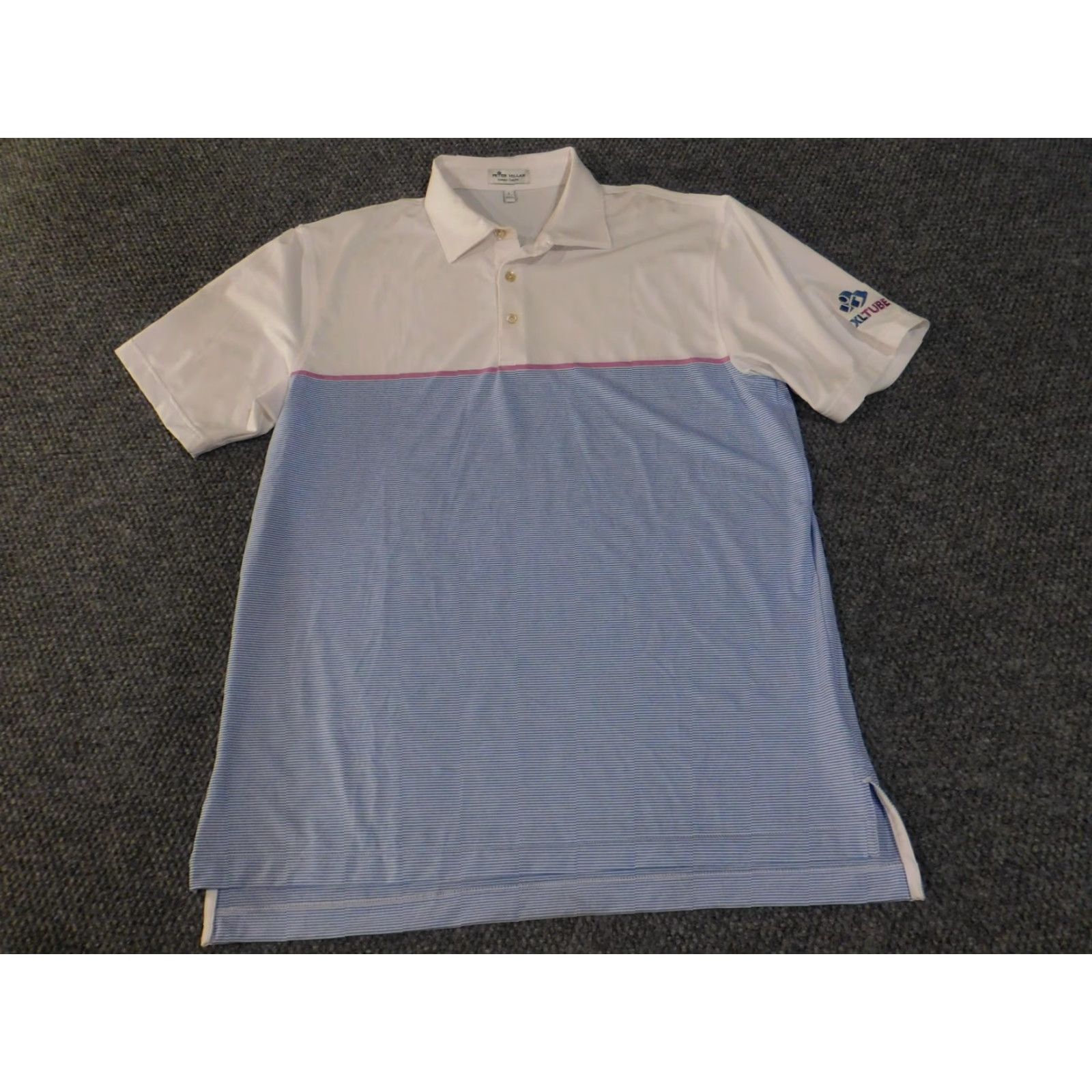 Peter Millar Peter Millar Polo Shirt Mens Large White Blue Summer Comfort Golf EXLTUBE Logo Shirt Mens Large White/Blue Stripe Polo Size US L / EU 52-54 / 3 - 4 Thumbnail