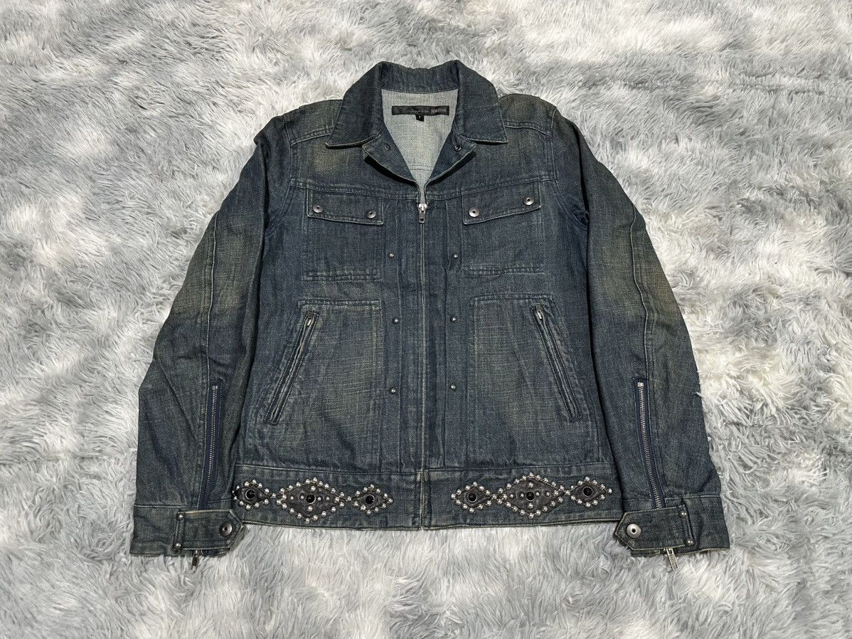 Schlussel 🔥Y2K Archived Schlussel Rhinestone Studded Denim Jacket Zip Size US M / EU 48-50 / 2 - 1 Thumbnail