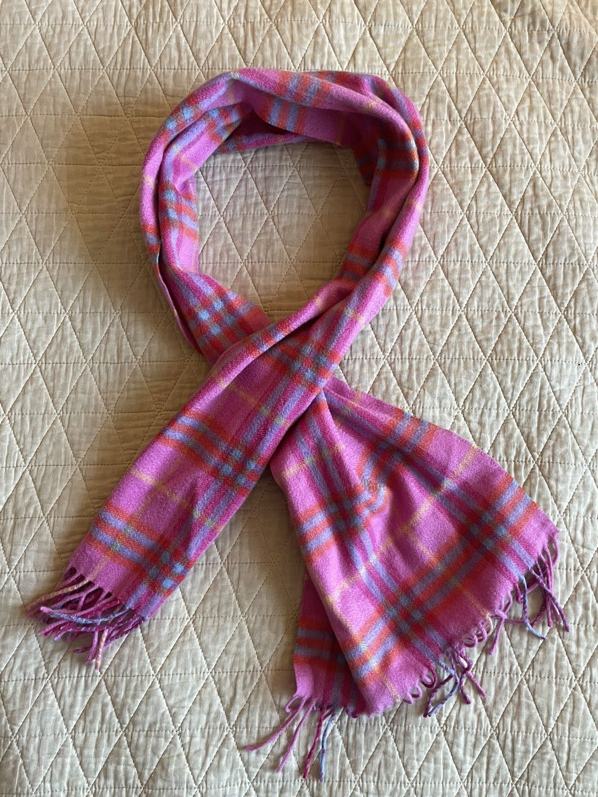 Burberry Check Print Fringe Cashmere Scarf Size ONE SIZE - 2 Thumbnail