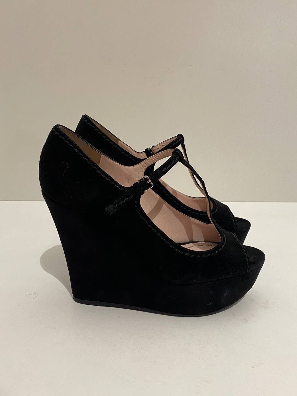 Miu Miu Miu Miu x Prada Suede Black Slingback Strap Platform Heels Size US 8.5 / IT 38.5 - 7 Thumbnail