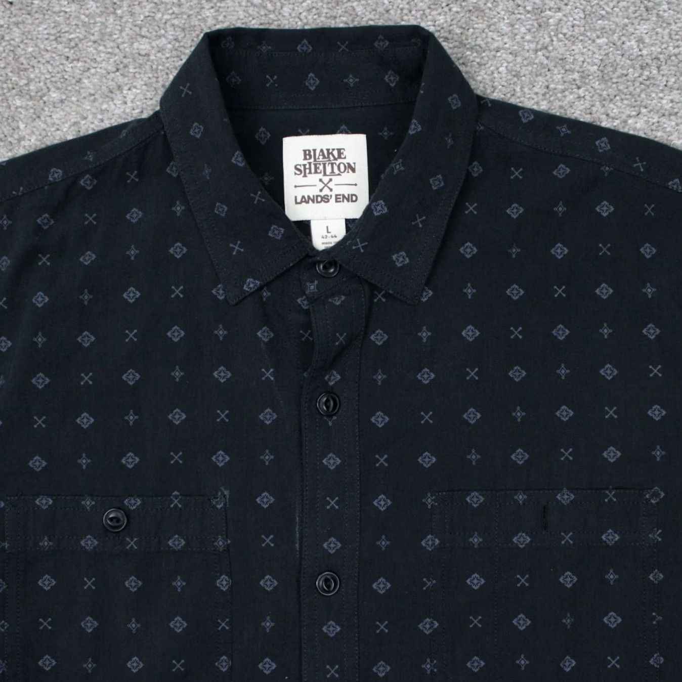Lands' End Blake Shelton x Lands' End AOP Shirt Mens Large Black All Over Print Cotton L/S Shirt Size US L / EU 52-54 / 3 - 6 Thumbnail