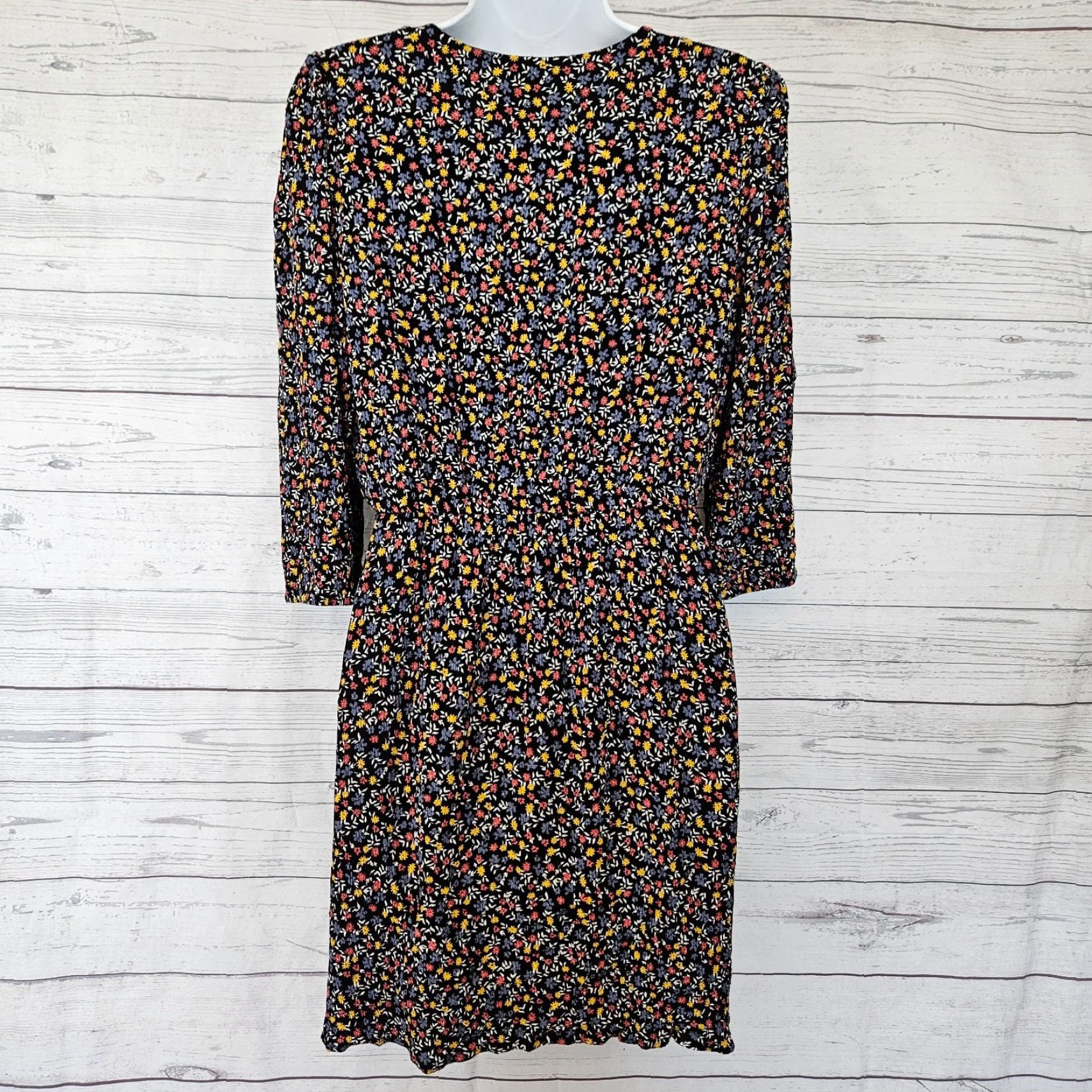 Market Market & Spruce Dress Womens Sz Medium Petite Black Red Floral 3/4 Sleeve V-Neck Size M / US 6-8 / IT 42-44 - 3 Thumbnail