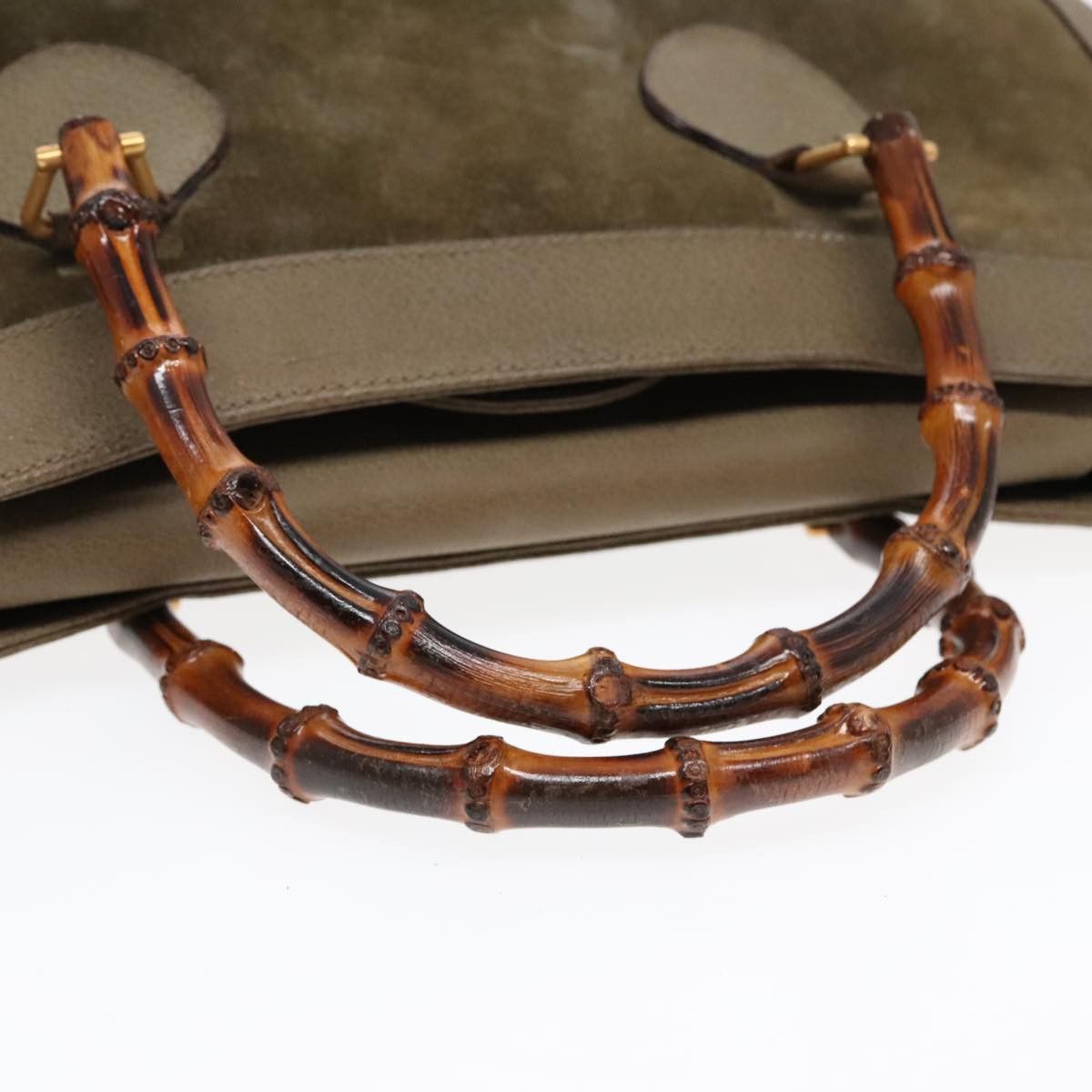 Gucci GUCCI Bamboo Hand Bag Suede Khaki Gold 002 1186 002 1186 Size ONE SIZE - 7 Thumbnail