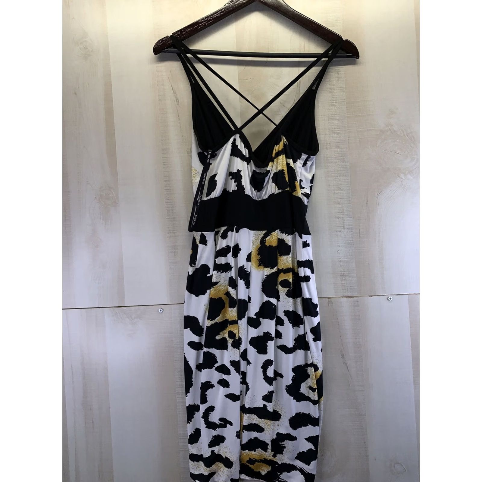 Bebe VINTAGE? no. Bebe Addiction Womens Size S Leopard Print Cris Cross Back Stretch Dress-6303 Size S / US 4 / IT 40 - 4 Thumbnail