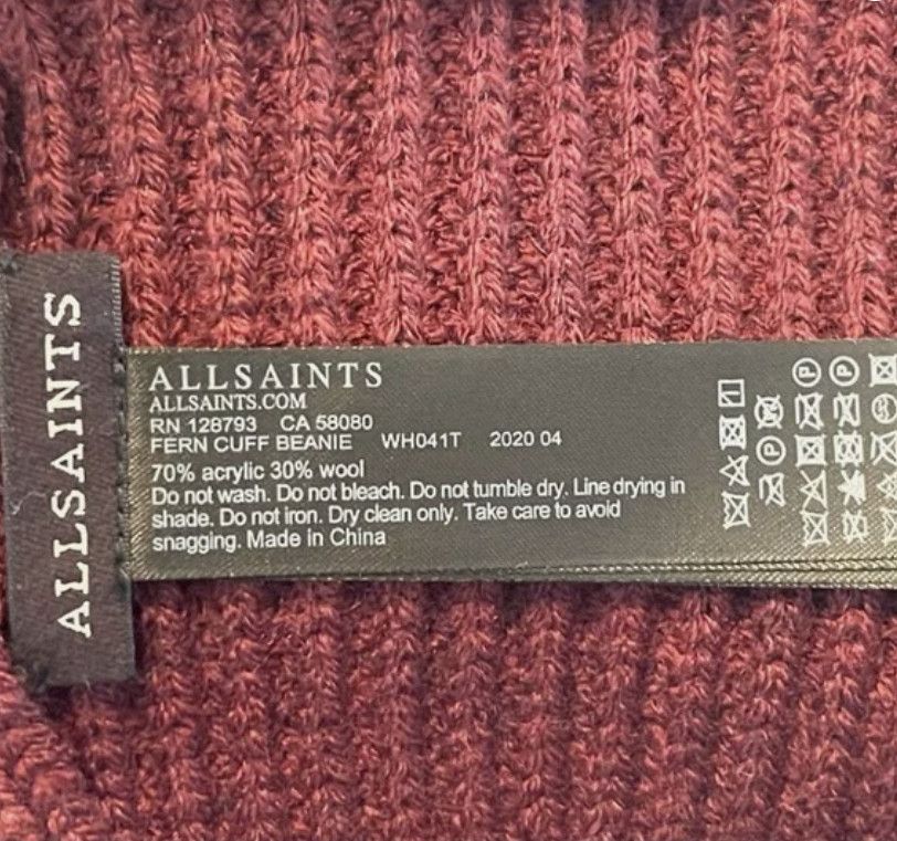 Allsaints AllSaints Travelling Rib Cuff Hat Beanie Tawny Port Red Size ONE SIZE - 2 Thumbnail