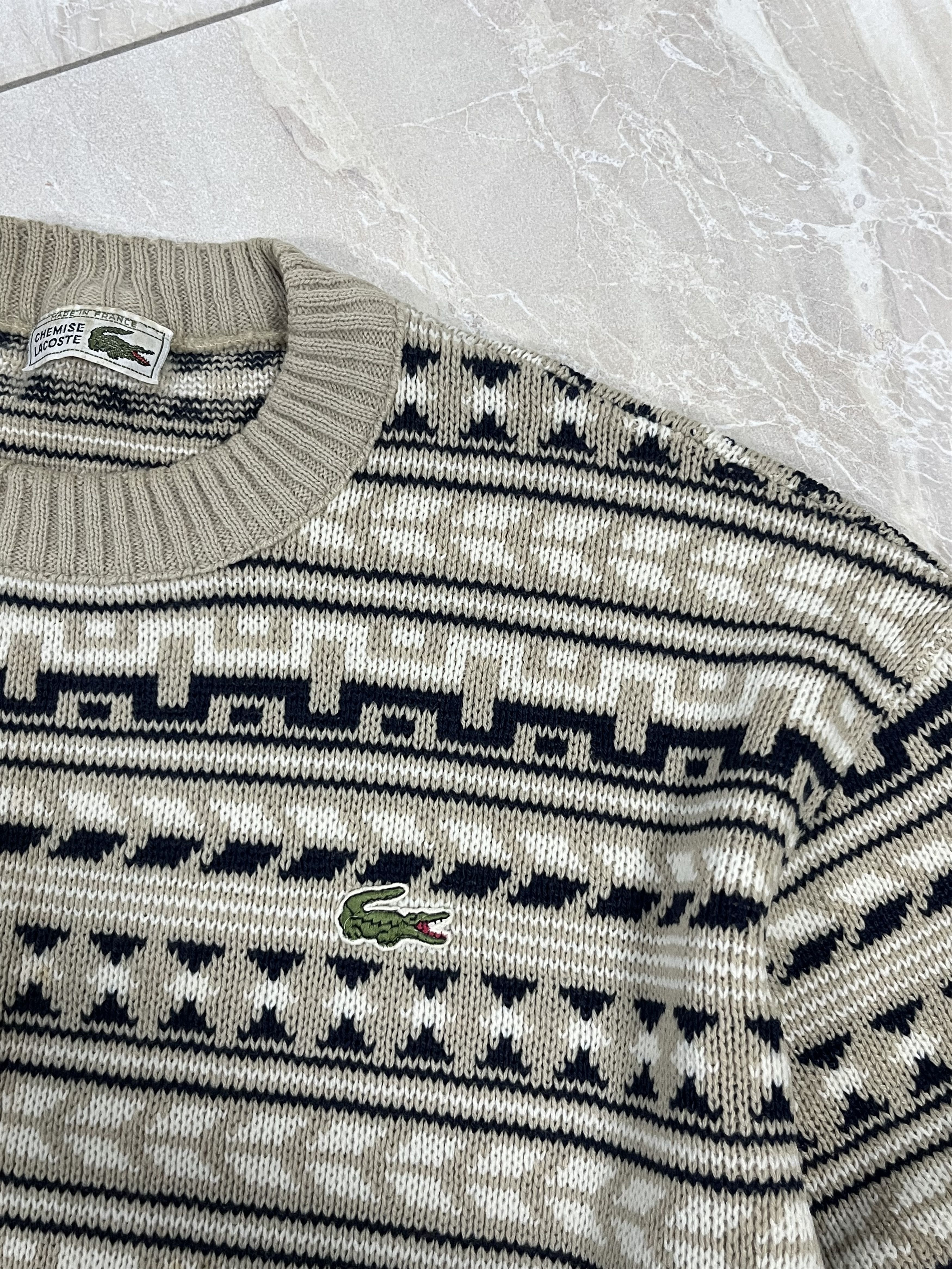 Lacoste Vintage Knitwear Lacoste Monogram 00SS MADE IN FRANCE Beige Size US L / EU 52-54 / 3 - 5 Thumbnail