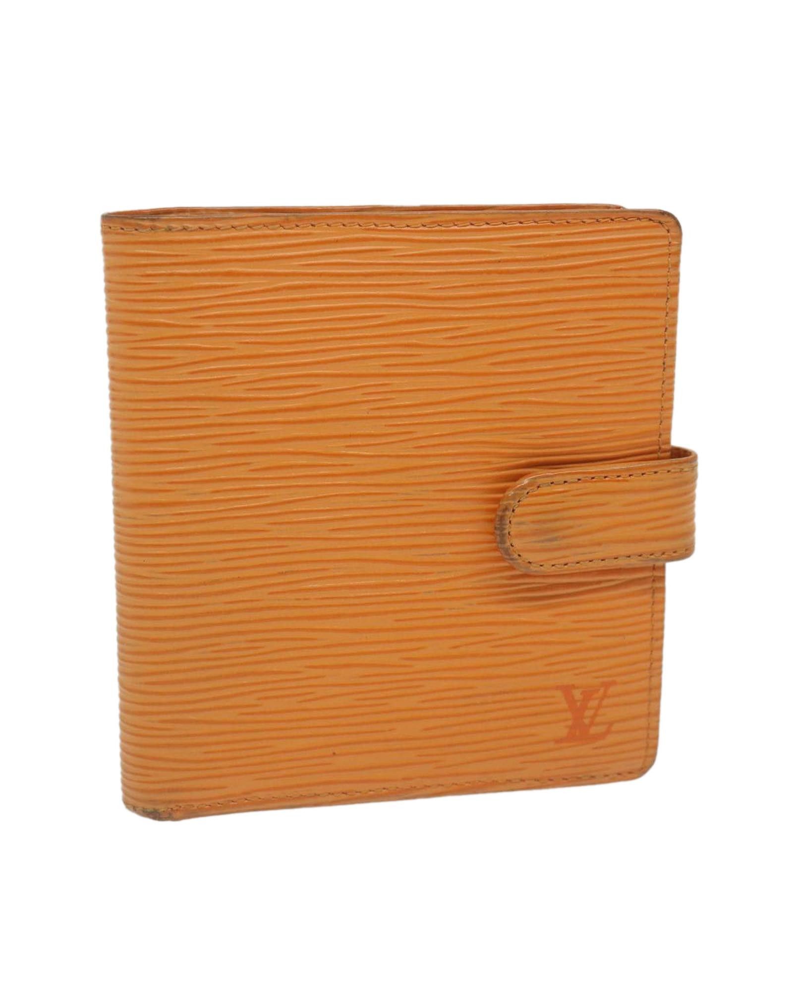 image of Louis Vuitton Epi Leather Bifold Wallet With Button Clasp in Mandarin, Women's