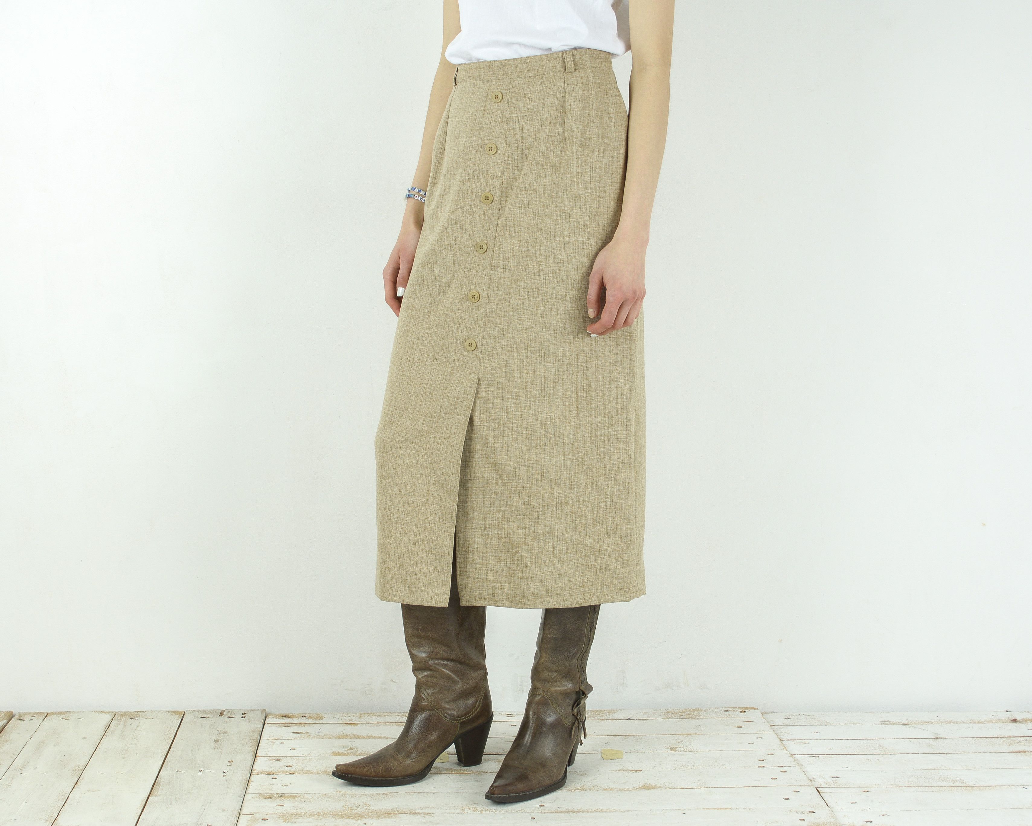Other × Vintage ENCADEE Straight Midi Slit Skirt Lined Skirt Beige Bottoms Size 30" / US 8 / IT 44 - 3 Thumbnail