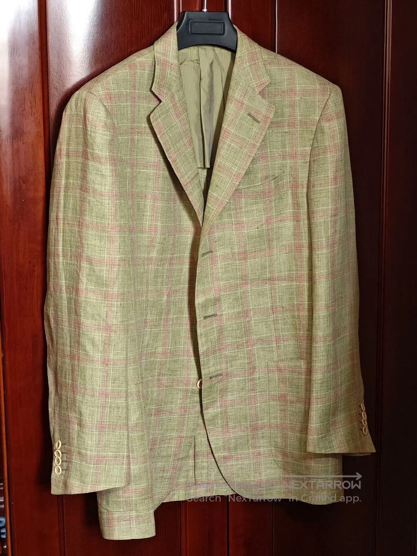 Pal Zileri Italian Green Linen Blazer with Pink Check. Size US M / EU 48-50 / 2 - 1 Thumbnail