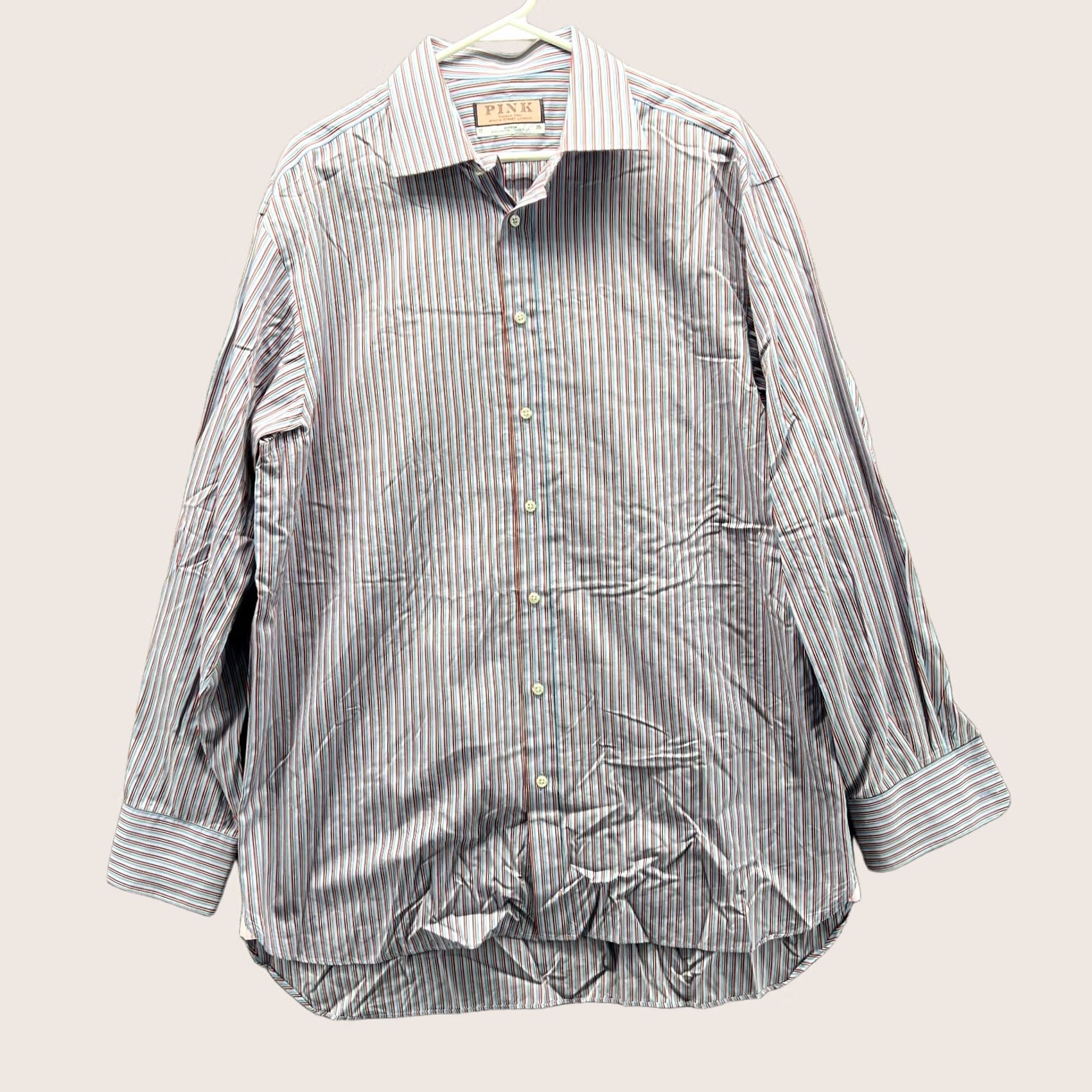 Pinko VINTAGE Pink Shirt Men 17 35 Striped Button-Up Casual Dress Collared Long Sleeve Blue White Red Cotton PINK Shirt Mens Regular Size 17 35 Size US XL / EU 56 / 4 - 1 Thumbnail