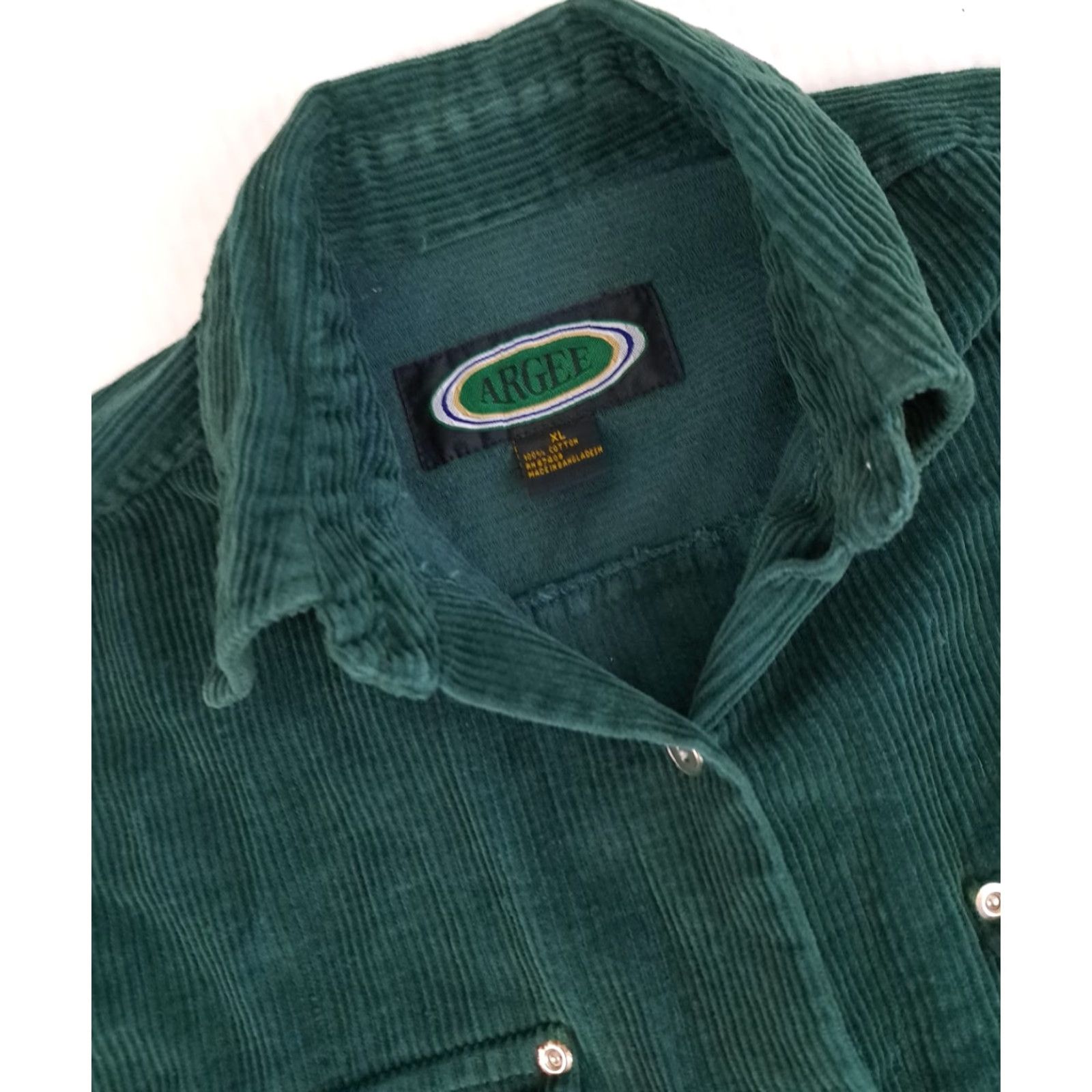 X-LARGE VINTAGE Argee Western Shirt Corduroy Button-Up X-Large Green Cotton Long Sleeve Casual Unisex Adults Size US XL / EU 56 / 4 - 4 Thumbnail